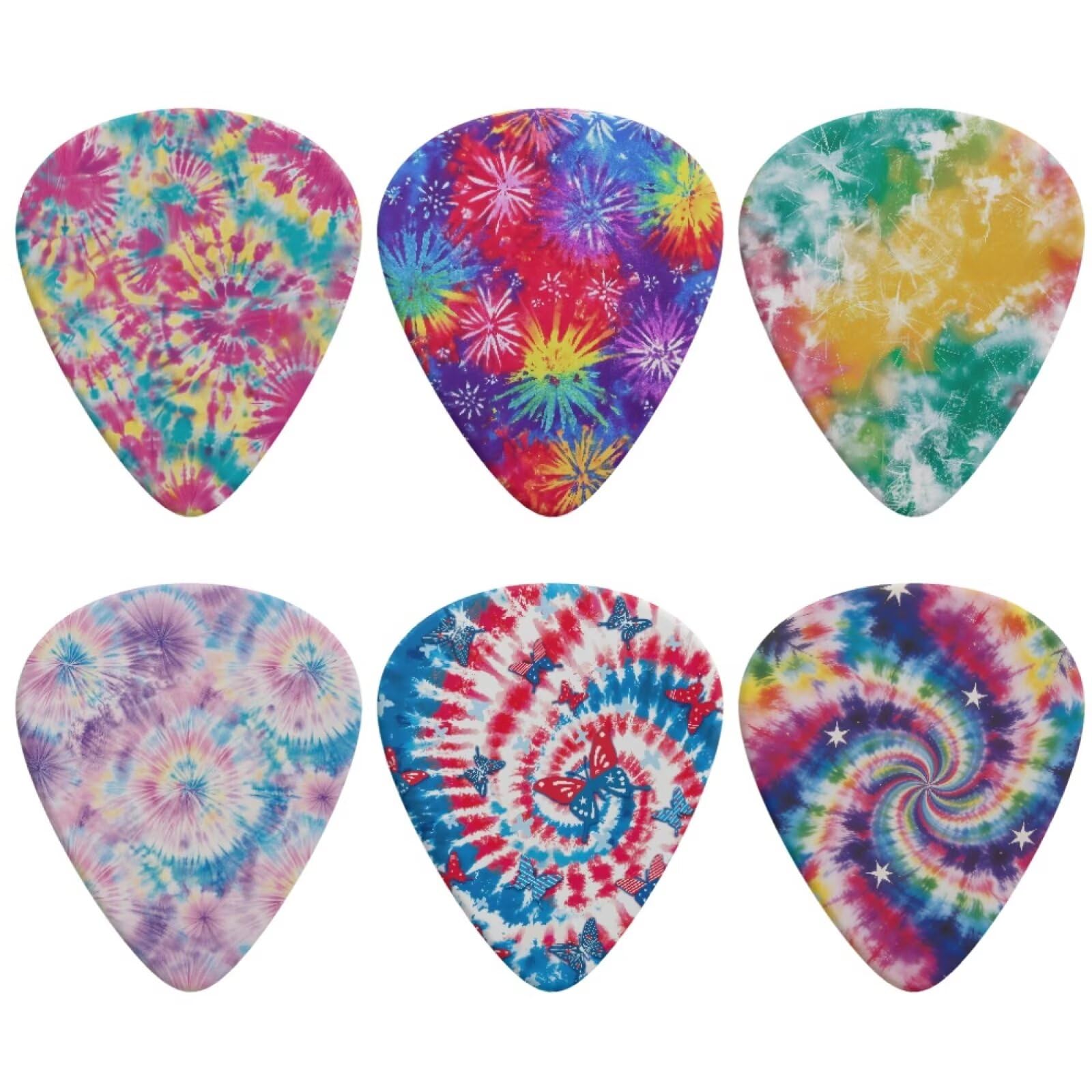 Jeiento 6 Piece Guitar Picks Colorful Tie Dye Guitar Picks for Women Men Musical Beginner for Acoustic Guitar, Bass and Electric