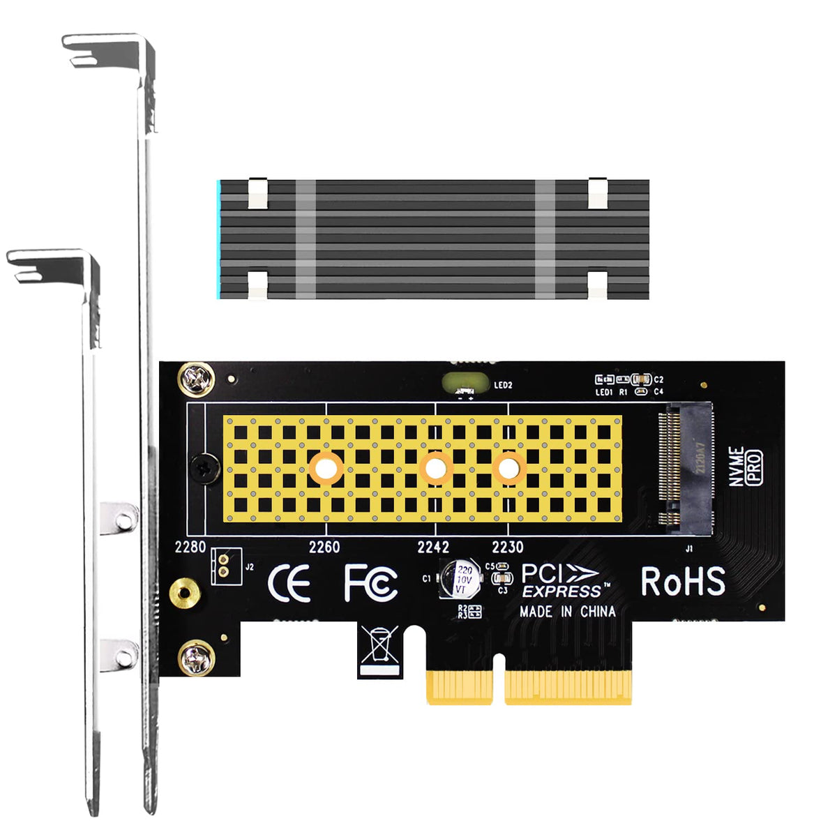 Glotrends Pa09 Hs M.2 Nvme To Pcie 4.0 X4 Adapter With M.2 Heatsink(22X70X3Mm) For M.2 Nvme Ssd