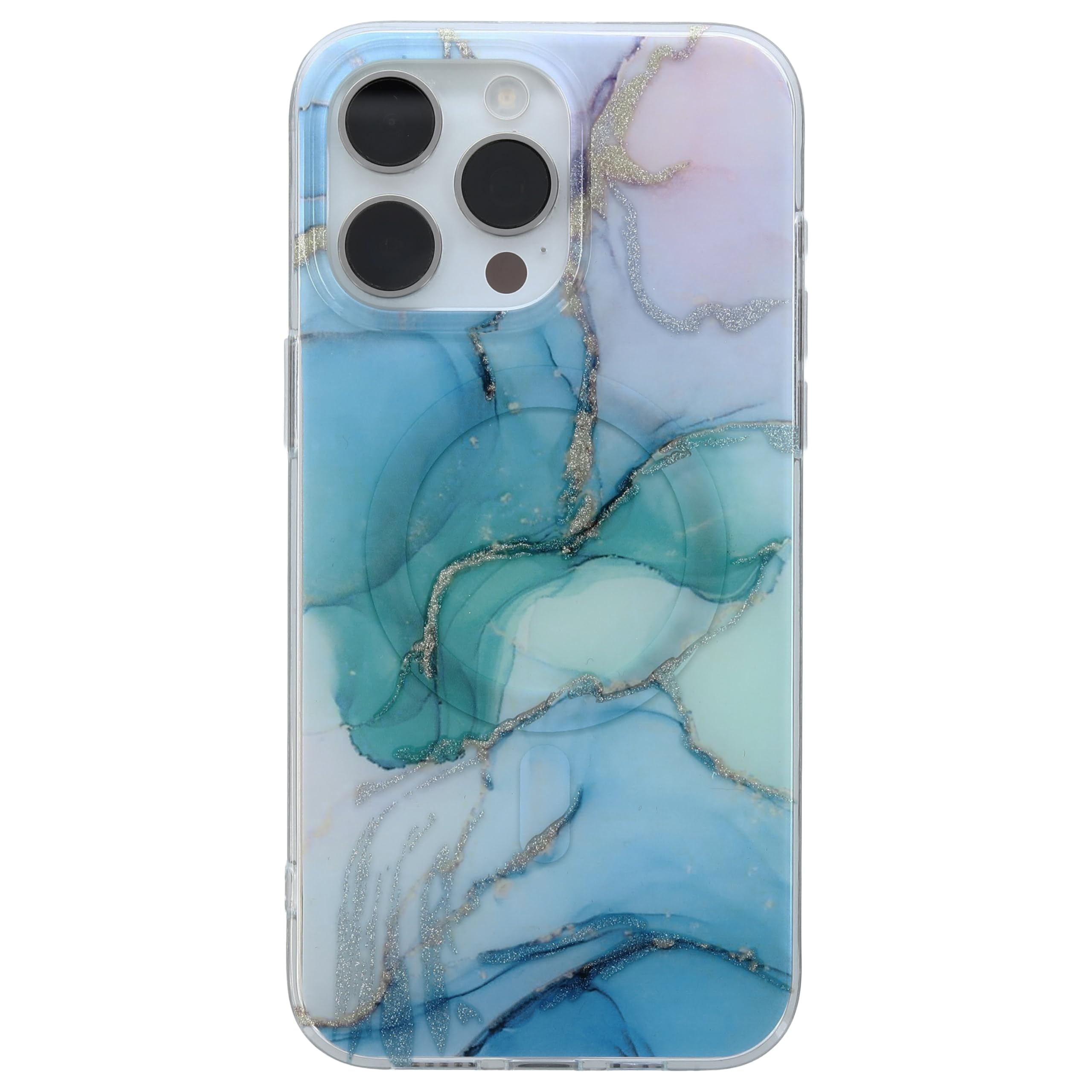 Katti Case Premium Marble Pattern for The iPhone 15 Pro Max, Blue Watercolor Design, Silver and Gold Leaf Accents, Impact-Resist