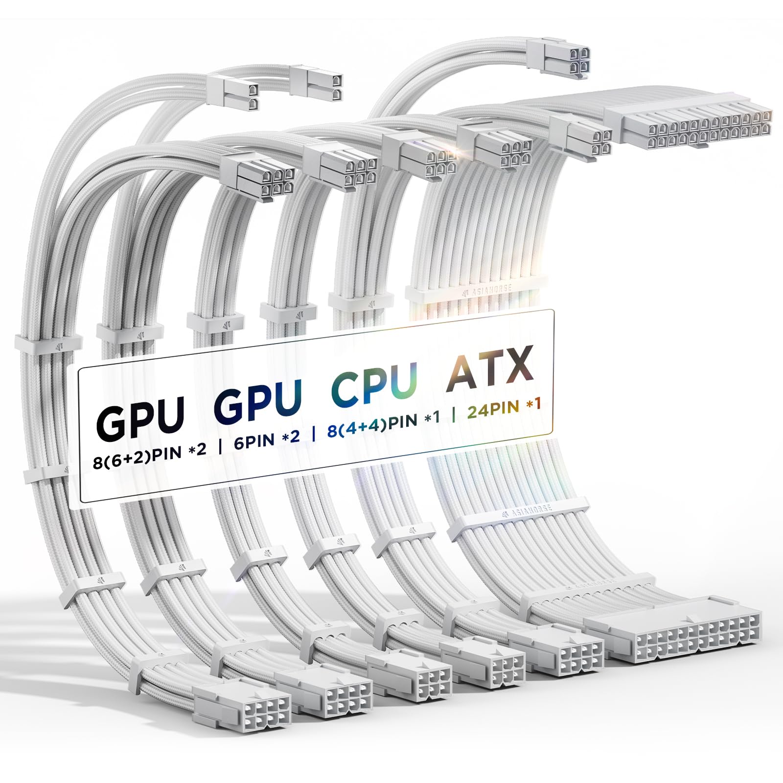 Asiahorse 16Awg Psu Cable Extension Power Cords, Customized Power Supply Mod Sleeve Extension Cable, Atx/Eps/8 Pin Pci E/6 Pin Pci E For Psu Cable (Pure White)