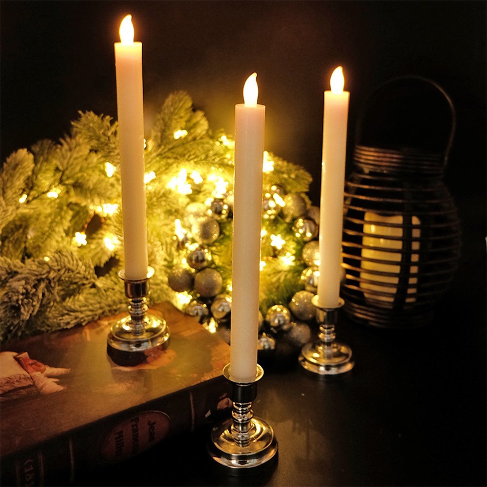Dromance White Flameless Led Window Taper Candles Battery Operated With Remote And Timer Dimmable Flickering Light Dinner Weddin