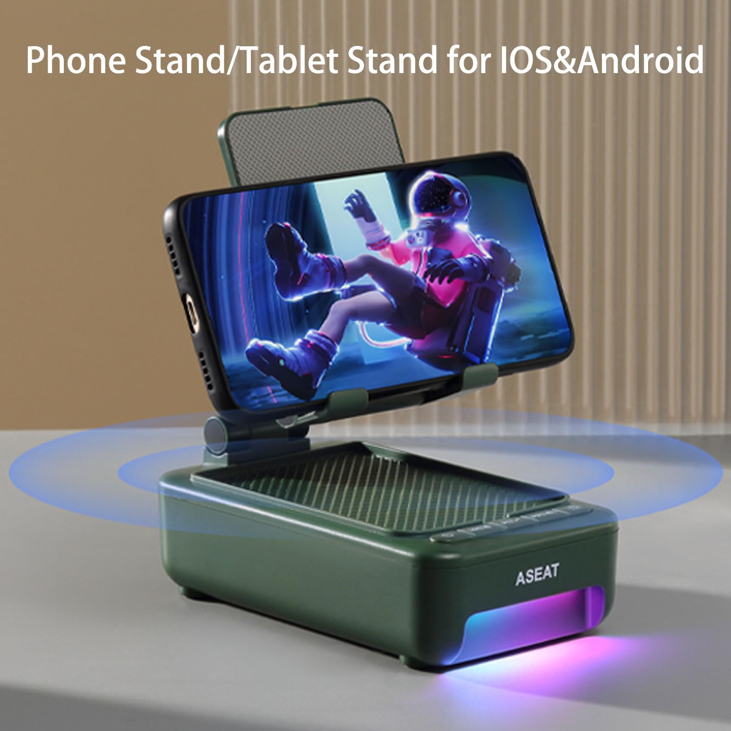 ASEAT F19 Cell Phone Stand with Bluetooth Speaker LED Color Changing Light Plastic Green