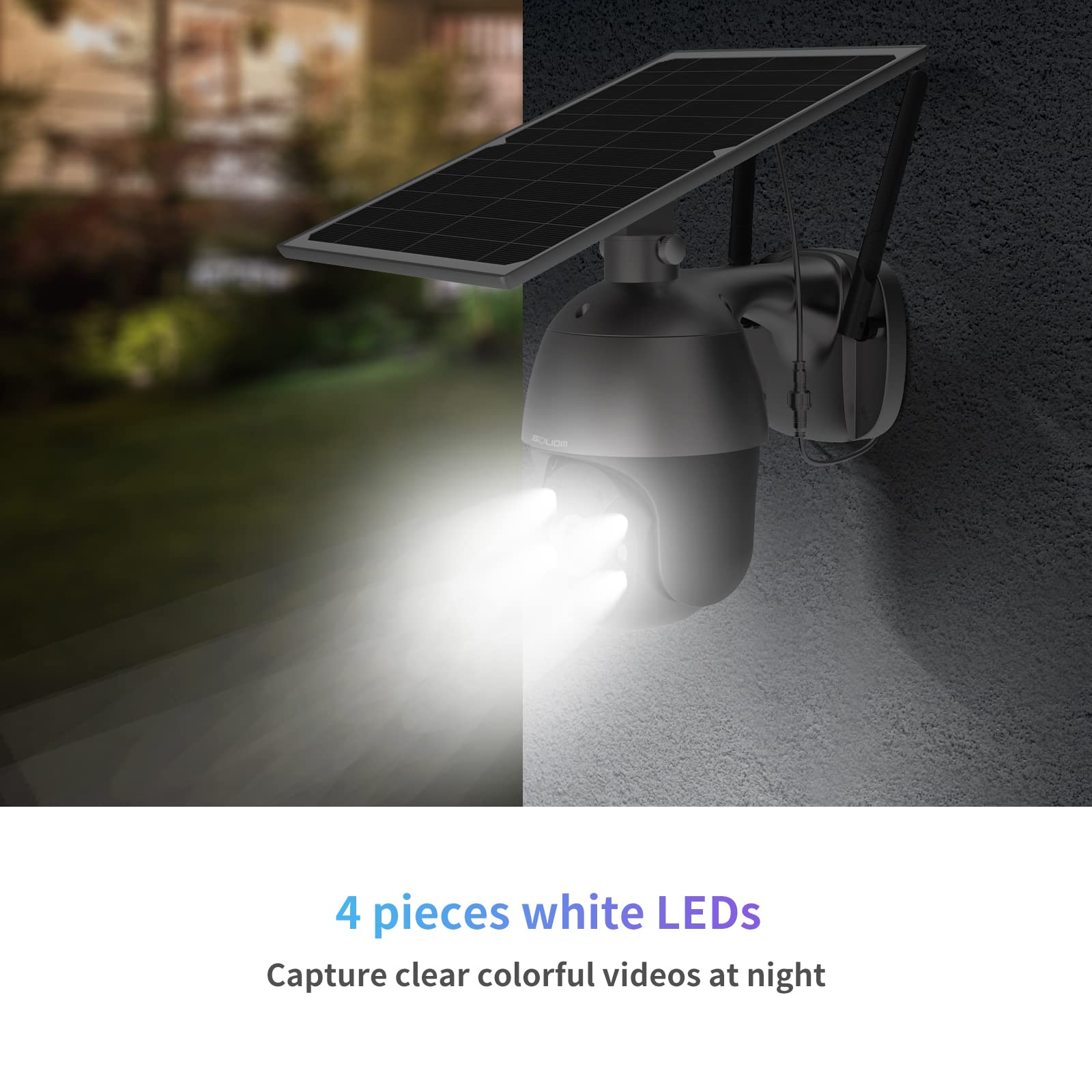 Soliom S600 3G/4G Lte Outdoor Solar Powered Cellular Security Camera Wireless,Pan Tilt 360View Spotlight,1080P Night Vision,2 Wa