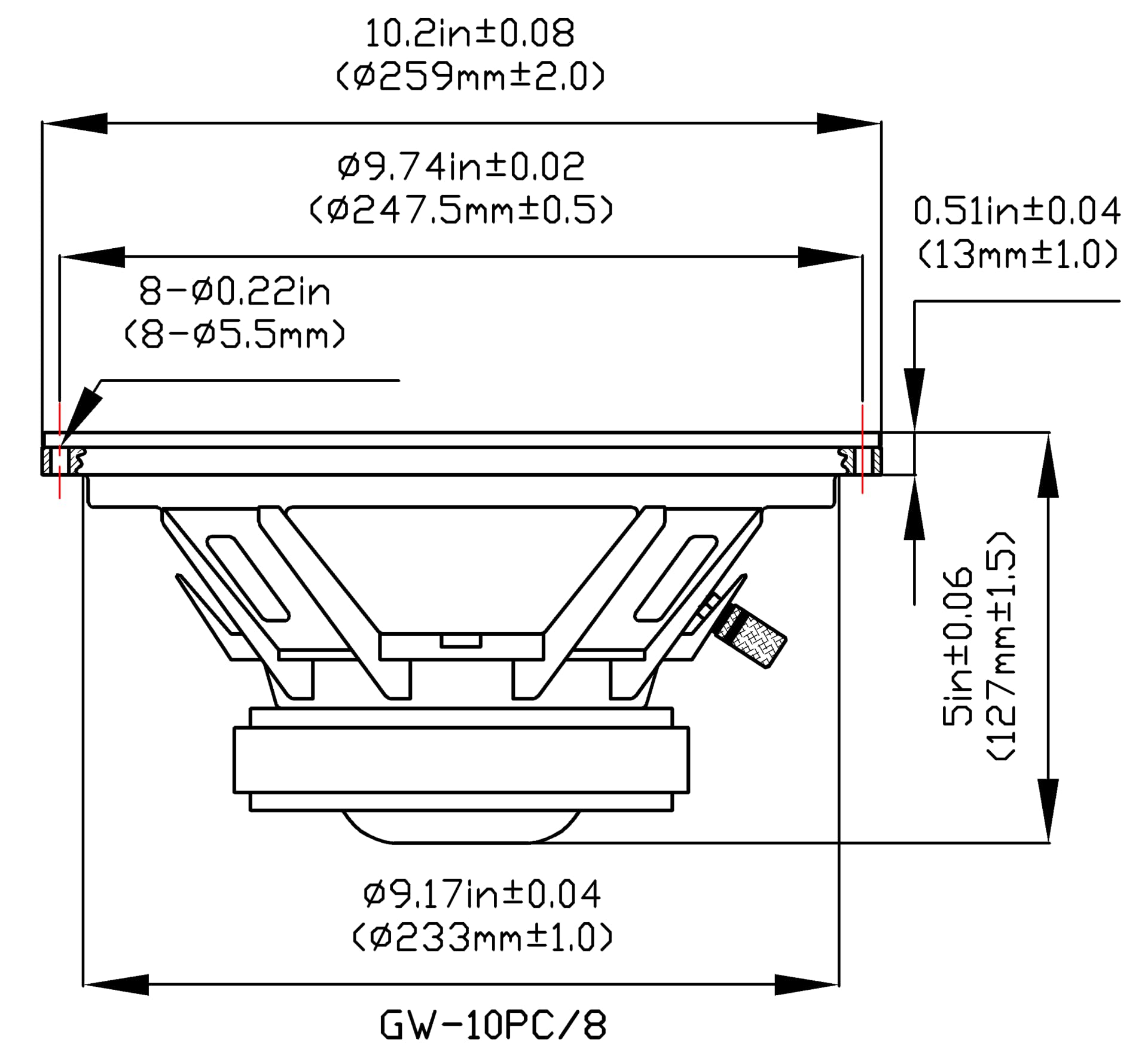 Goldwood Sound, Inc. Stage Subwoofer, Heavy Duty 8Ohm 10 Woofers 400 Watts Each Replacement 2 Speaker Set (Gw-10Pc-8-2)