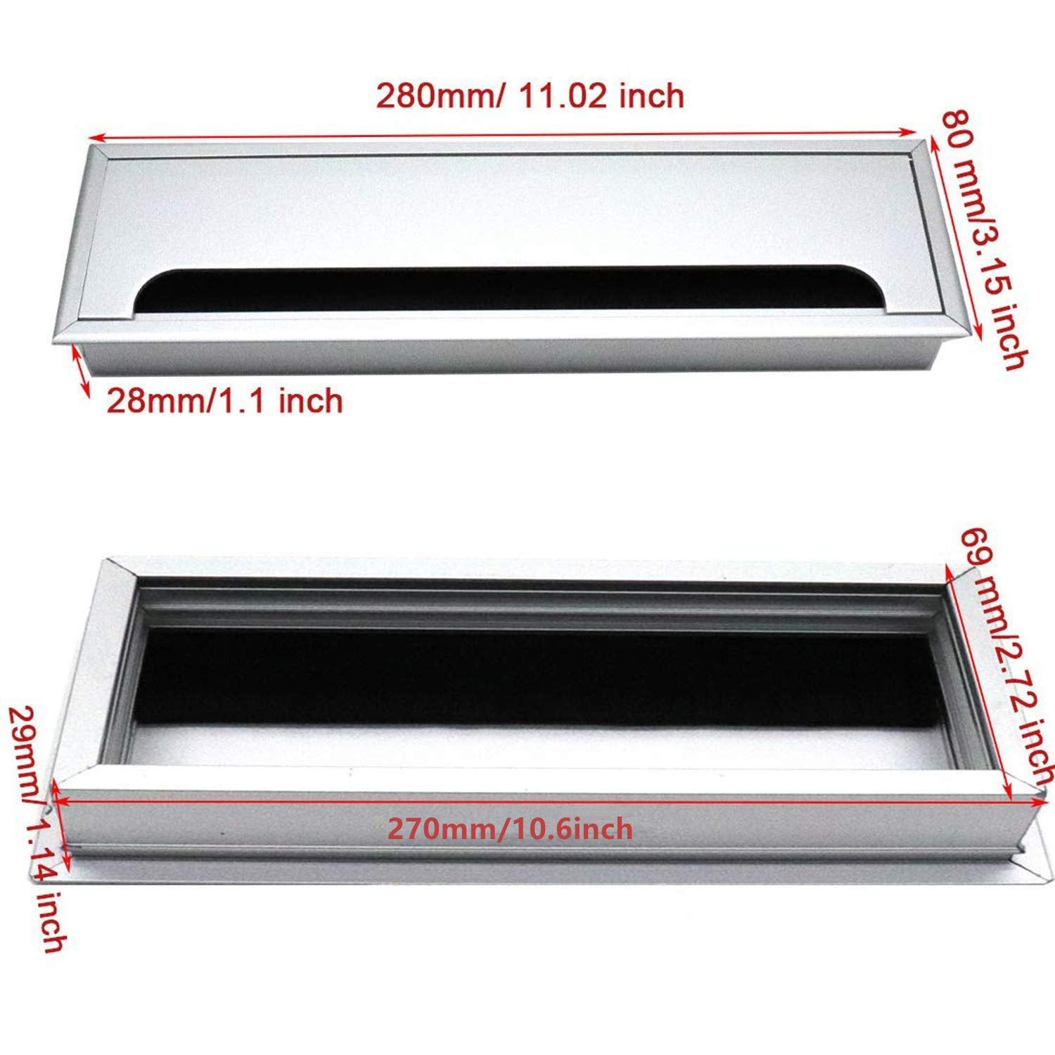 Xmhf Aluminum Alloy Rectangle Wire Cable Grommet Hole Cover Cable Organizer For Office Desk Computer Desk Table 11 X 3.15 Inch (