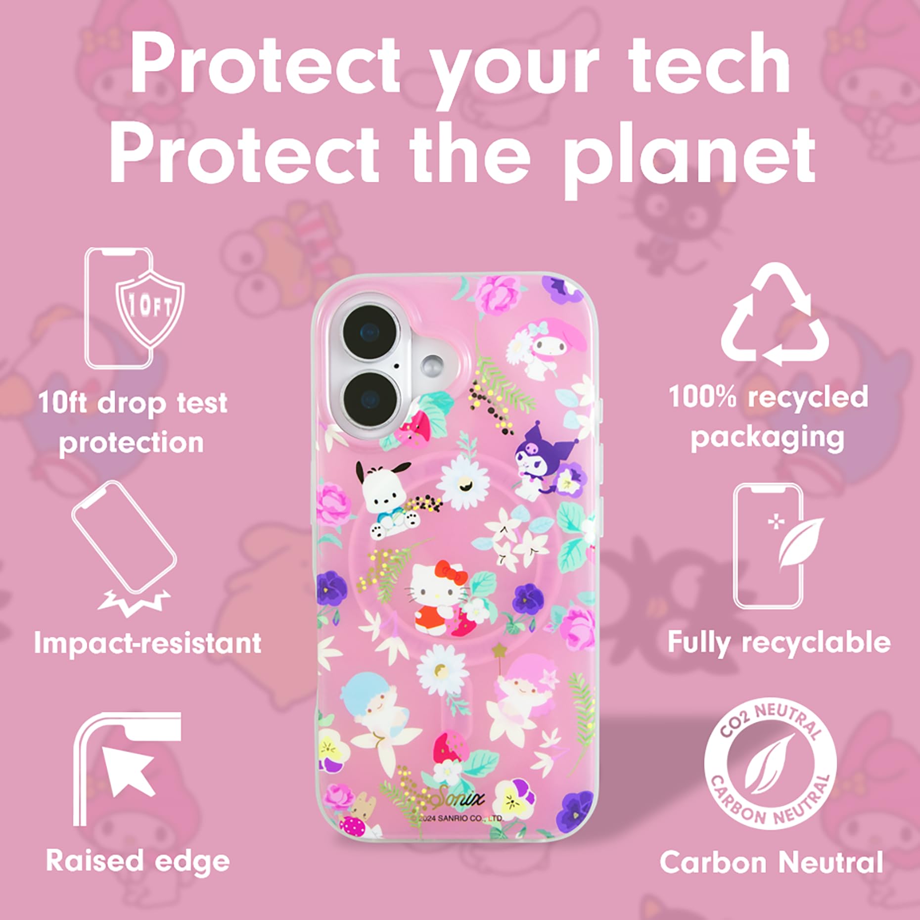 Sonix X Sanrio Case For Iphone 16 Plus | Compatible With Magsafe | 10Ft Drop Tested | Hello Kitty And Friends Floral