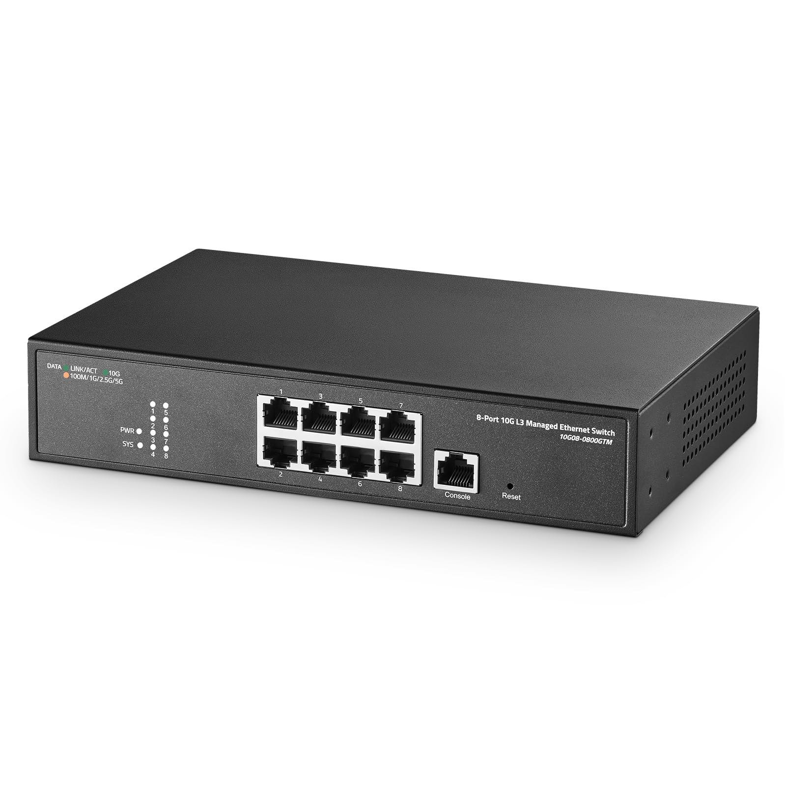 Binardat 8 Port 10 Gigabit Managed Switch, Support 1G/2.5G/5G/10G Ethernet, 160Gbps Bandwidth, L3 Web/Cli Managed, Metal Rackmou