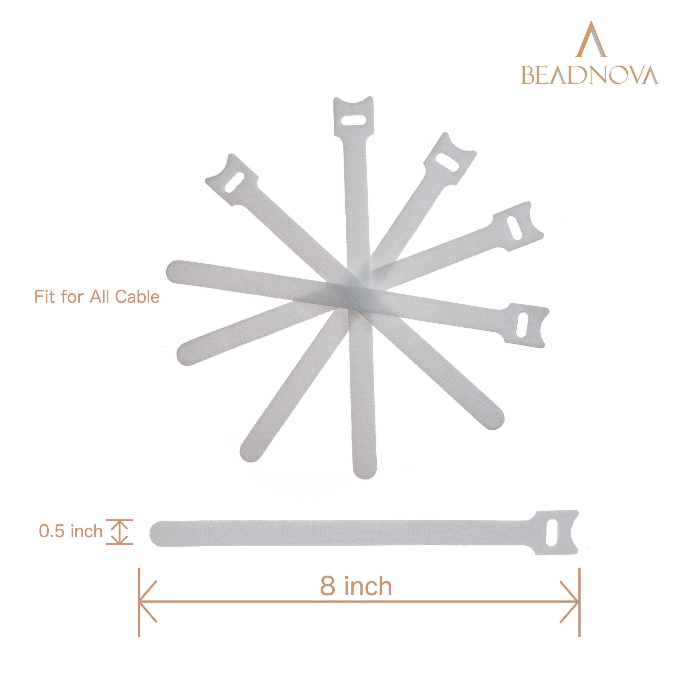 BEADNOVA Adjustable Reusable Cable Straps Cord Organizer Nylon White 8 Inches 60 Pieces