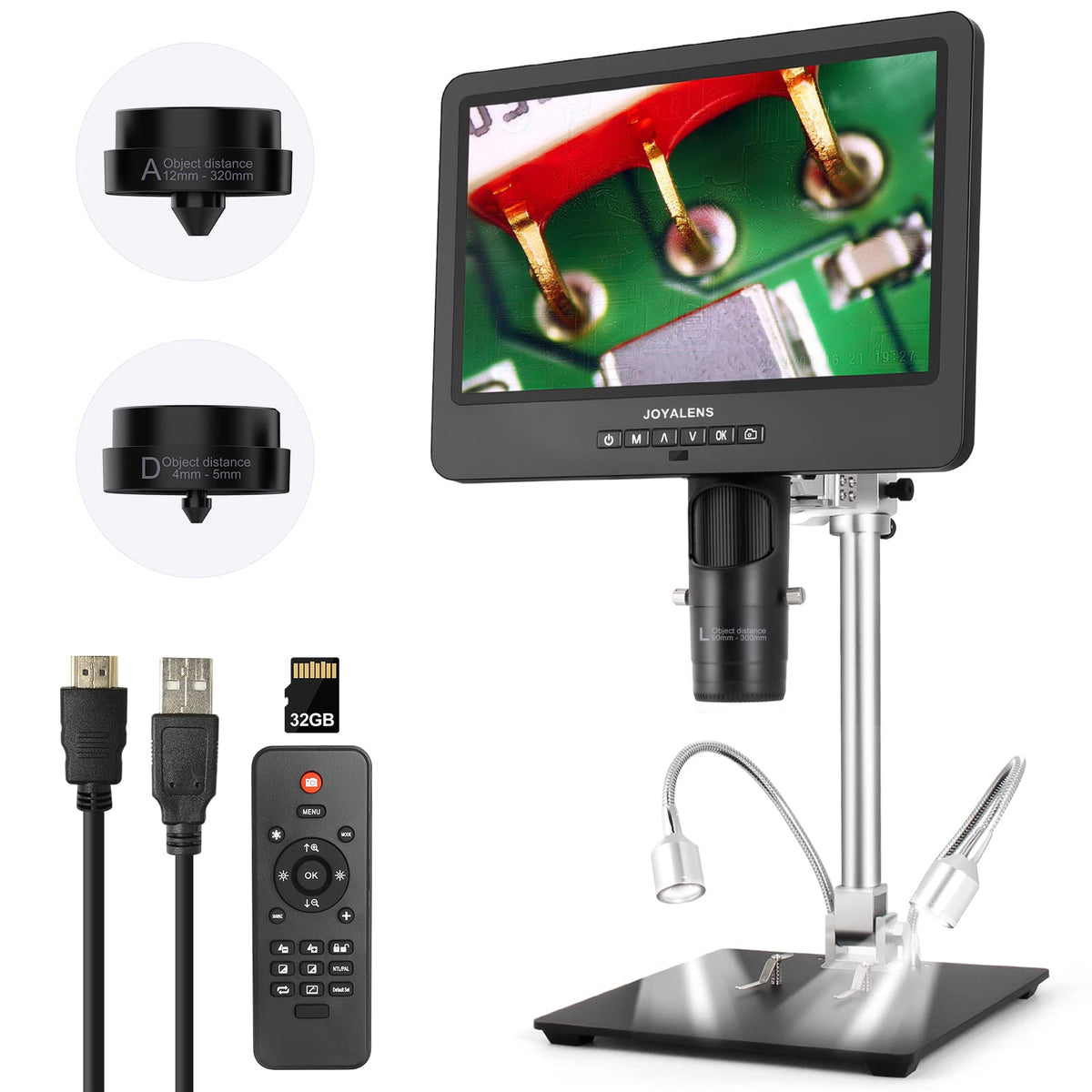 Joyalens Jl249Ms 3 Lens 10.1 Inch Lcd Hdmi Digital Microscope 2000X, 24Mp Soldering Microscope Pro Metal Stand For Vertical Hori