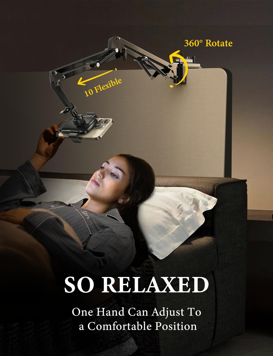 LISEN Gooseneck Phone Holder for Bed & Desk, Flexible Arm Clamp Stand, Black, Ideal for Filming & Recording, 3rd Upgrade Model