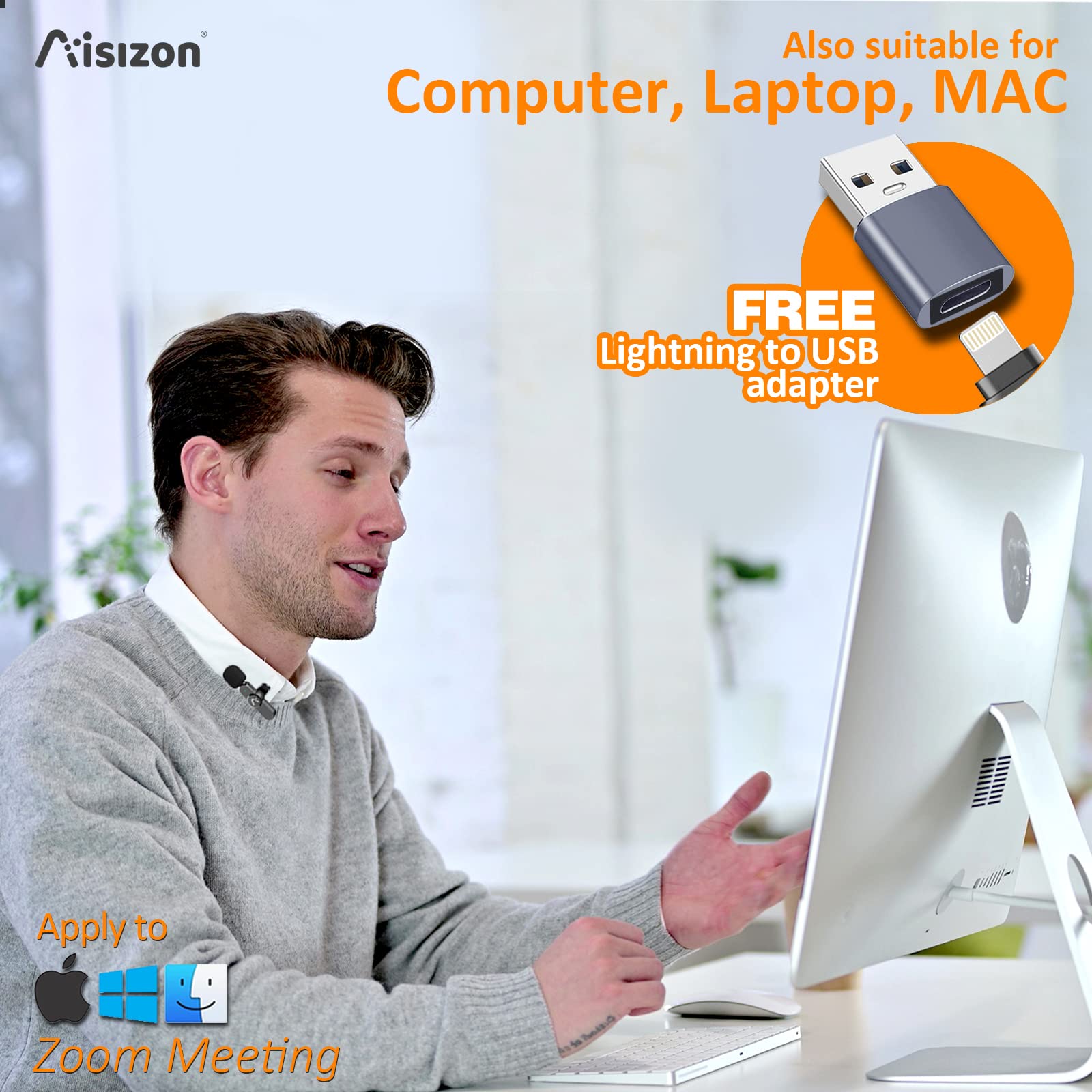 Aisizon Wireless Lavalire Microphone, Wireless Clip On Microphones, Hi Fi Audio, Wireless Mic A3, For Iphone 15, Laptop, Zoom Me