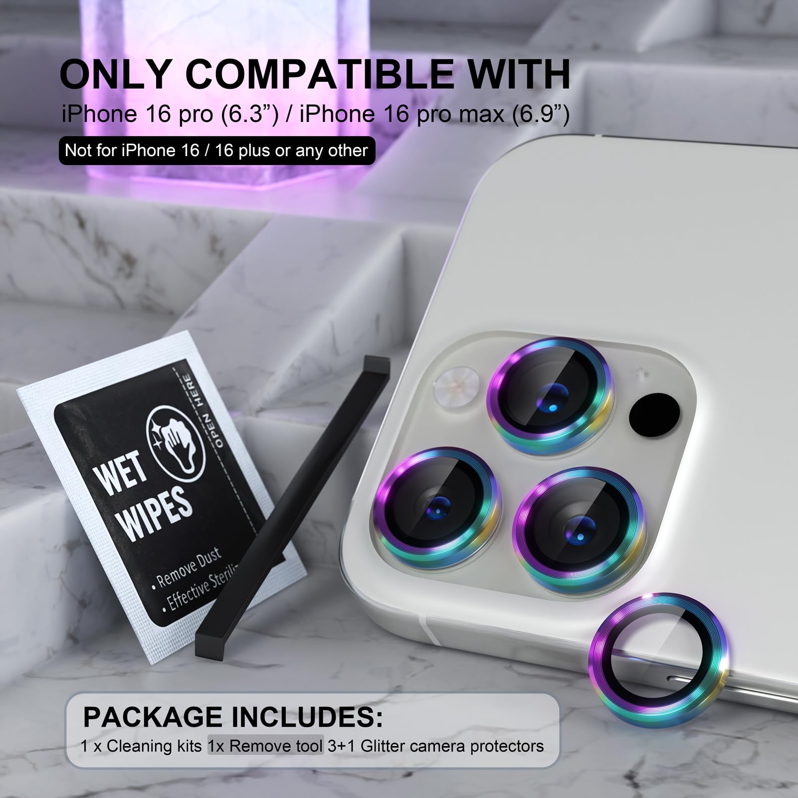 Choiche Compatible For Iphone 16 Pro/Iphone 16 Pro Max Camera Lens Protector, 9H Tempered Glass Camera Cover Screen Protector Me