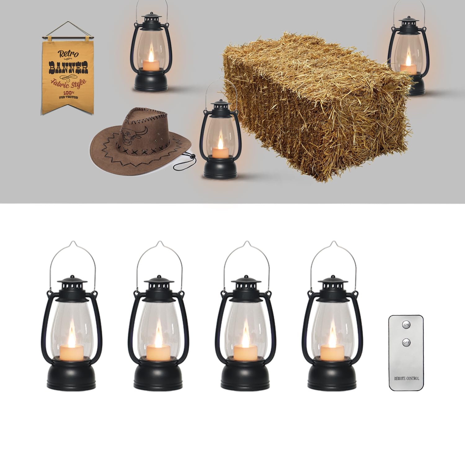 LLQ Small Lantern Decorative with Remote, Vintage Mini Candle Lanterns Decor, Black Lantern Decor for Table Centerpieces,Camping