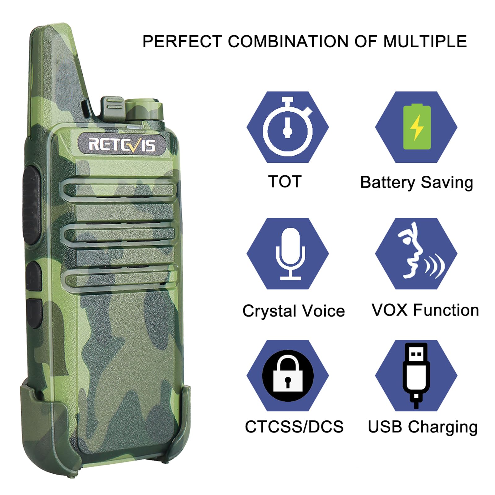 Retevis Rt22 Walkie Talkies With Earpiece, Portable Frs Two Way Radios, Camouflage, Compact, Lightweight, Vox Hands Free, Handheld 2 Way Radio With Headsets(10 Pack)