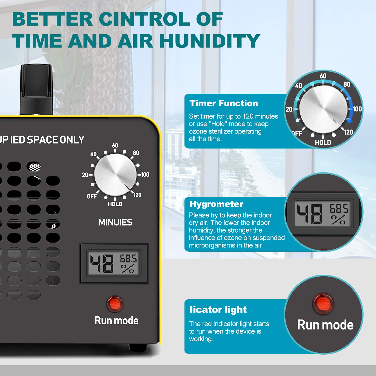 Ozone Generator 10,000 Mg/H High Capacity Ionizer Air Purifier Ozone Machine Odor Removal For Home, Hotels, Basement, Car, Bar A