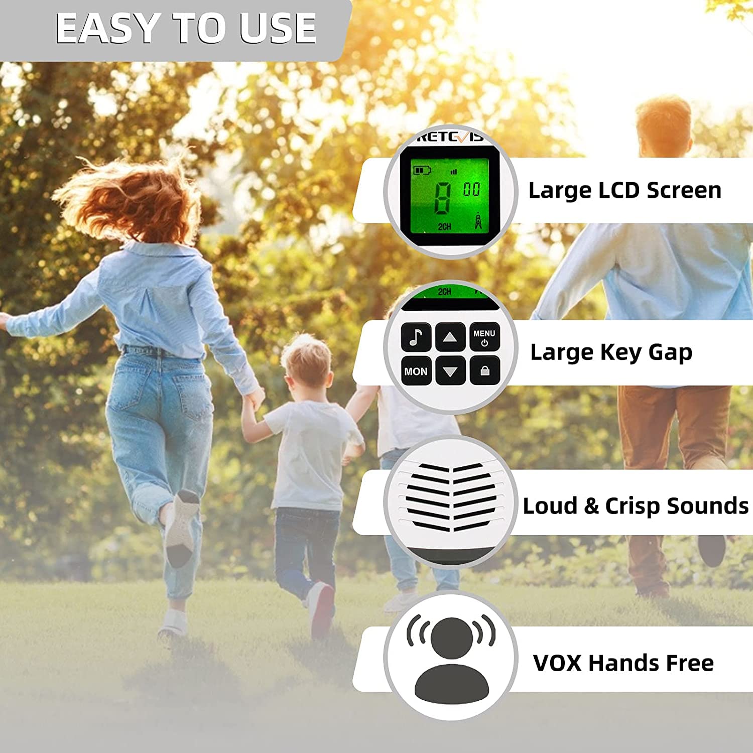 Retevis Rt45 Long Range Walkie Talkies, Walkie Talkie For Adults, 22 Channels Noaa Flashlight Vox, Rechargeable Two Way Radio, P