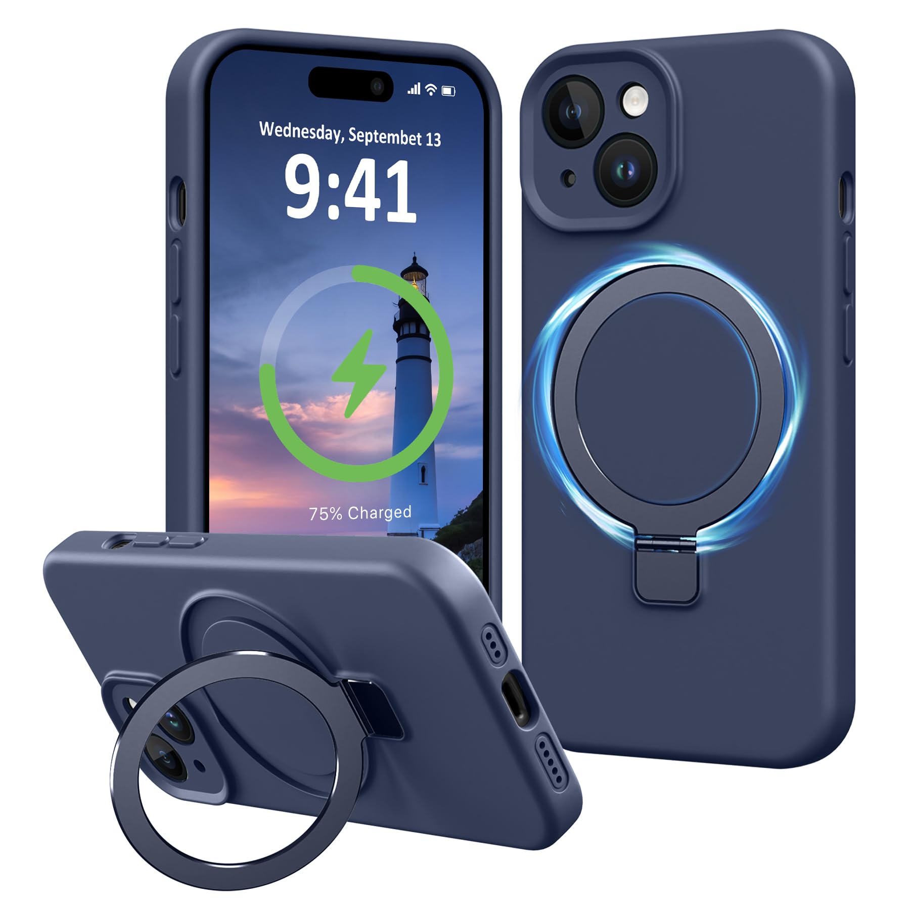 Vanxiliiy Compatible with iPhone 15 Case with Stand, Slim Premium Liquid Silicone Phone Cases for iPhone 15 6.1 Compatible with 