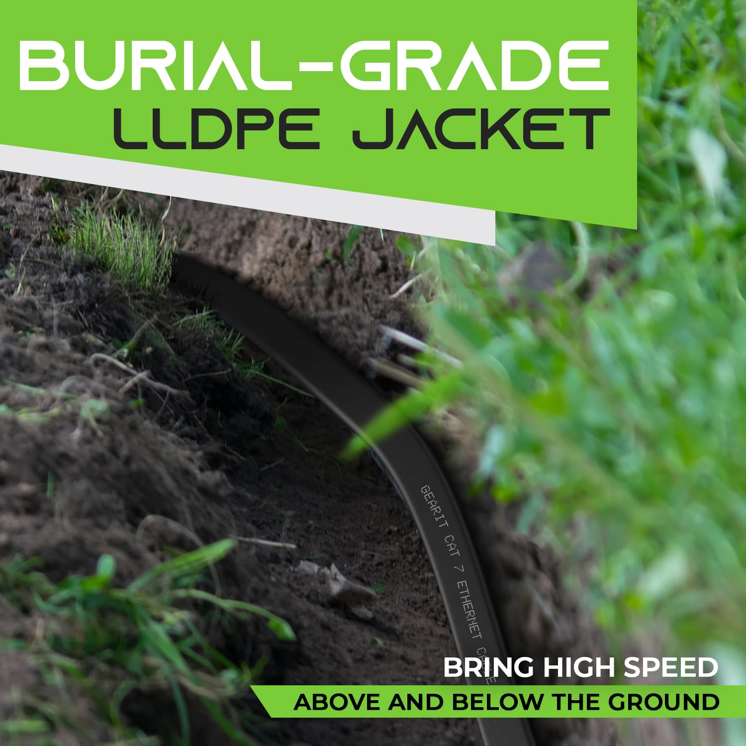 Gearit Cat 7 Outdoor Flat Ethernet Cable (6Ft, Black) Direct Burial Rated Lldpe Jacket   Indoor Cat7 Shielded Ftp 600Mhz 10Gbps