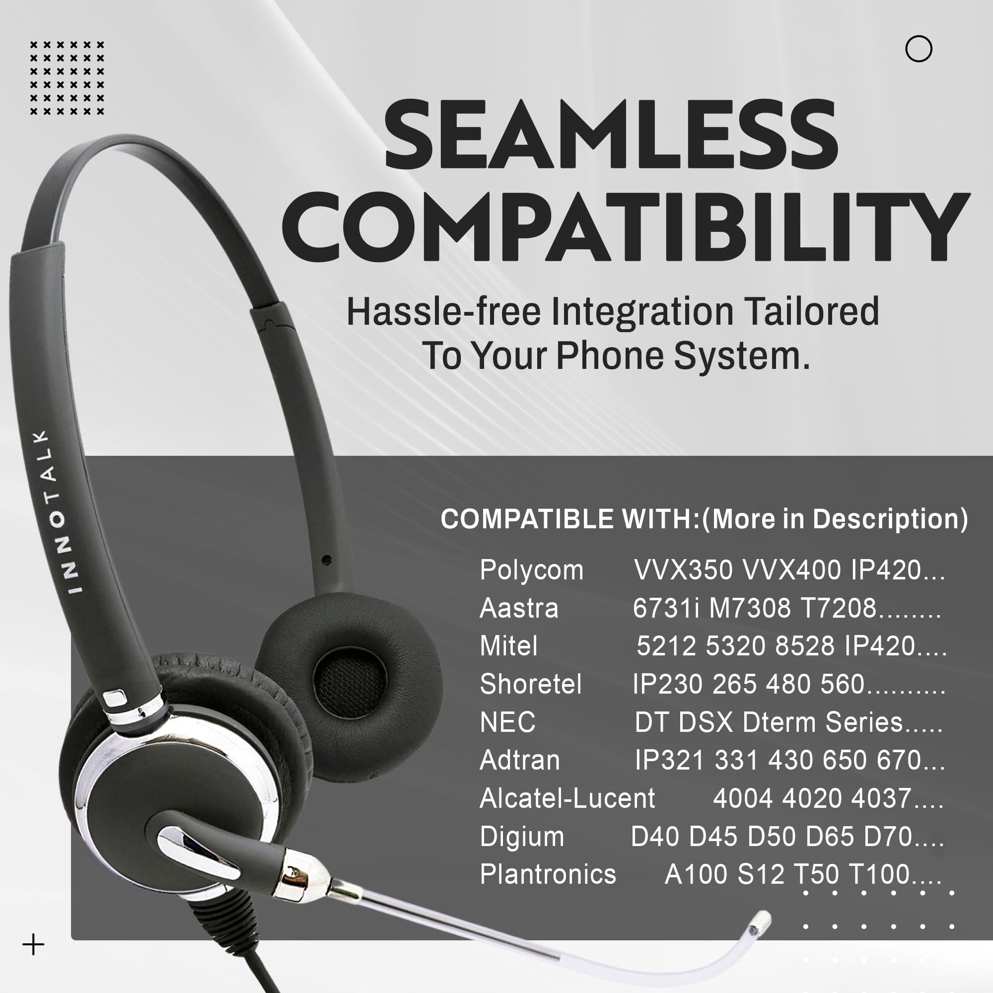 Innotalk   Rj9 Headset, Pro Voice Tube Binaural Office Phone Headset & Qd Pigtail Adapter, Call Center Phone Durable Headset For