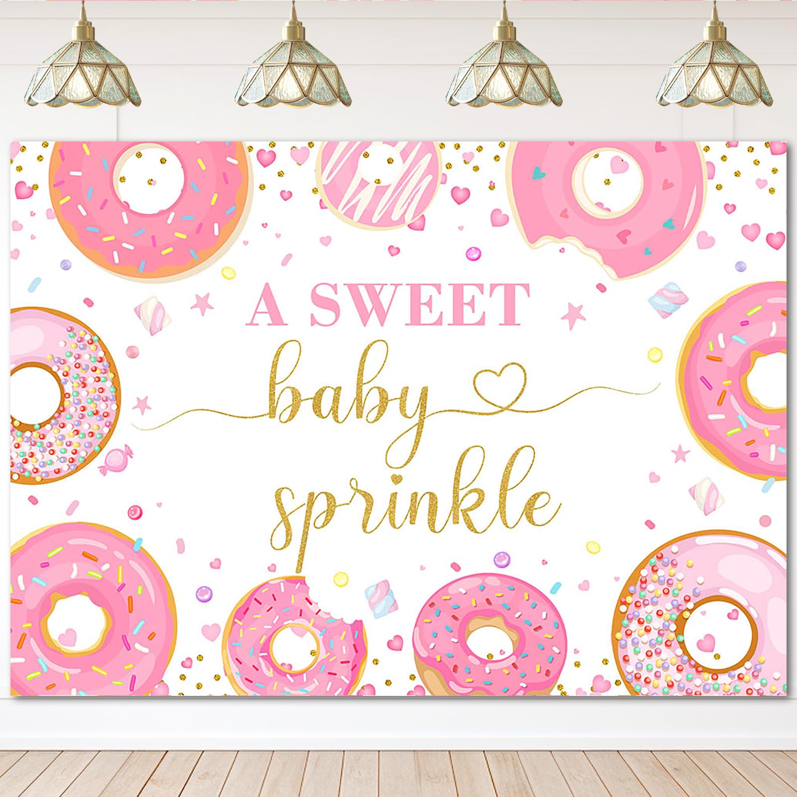 Lecheme Sprinkle Baby Shower Banner A Sweet Baby Sprinkle Backdrop Pink Donut Baby Girl Shower Backdrop Sprinkle Baby Shower Dec
