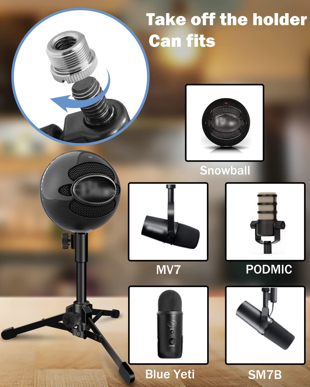 Mictop 2 Pack Desktop Mic Stand, Portable Foldable Tripod With Mic Clip Holder, Adjustable Microphone Stand For Dynamic Micropho