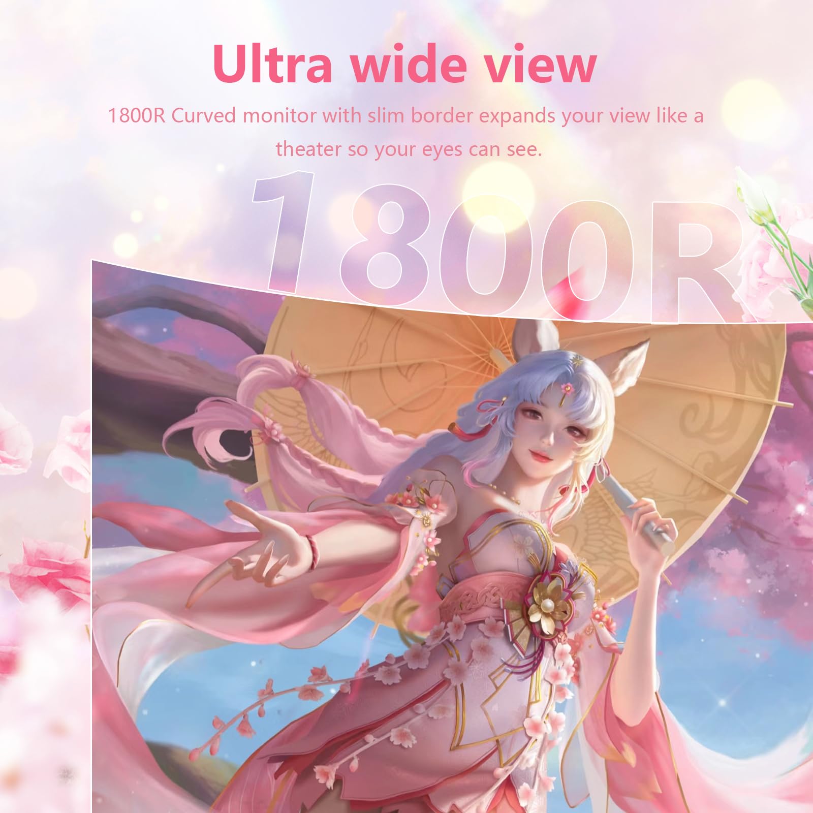 Raywego Pink 27 Inch Curved Gaming Monitor 180Hz,Qhd 1080P,1800R Led Display,Pink Computer Monitor,1Ms (Mprt),Freesync,Eye Care