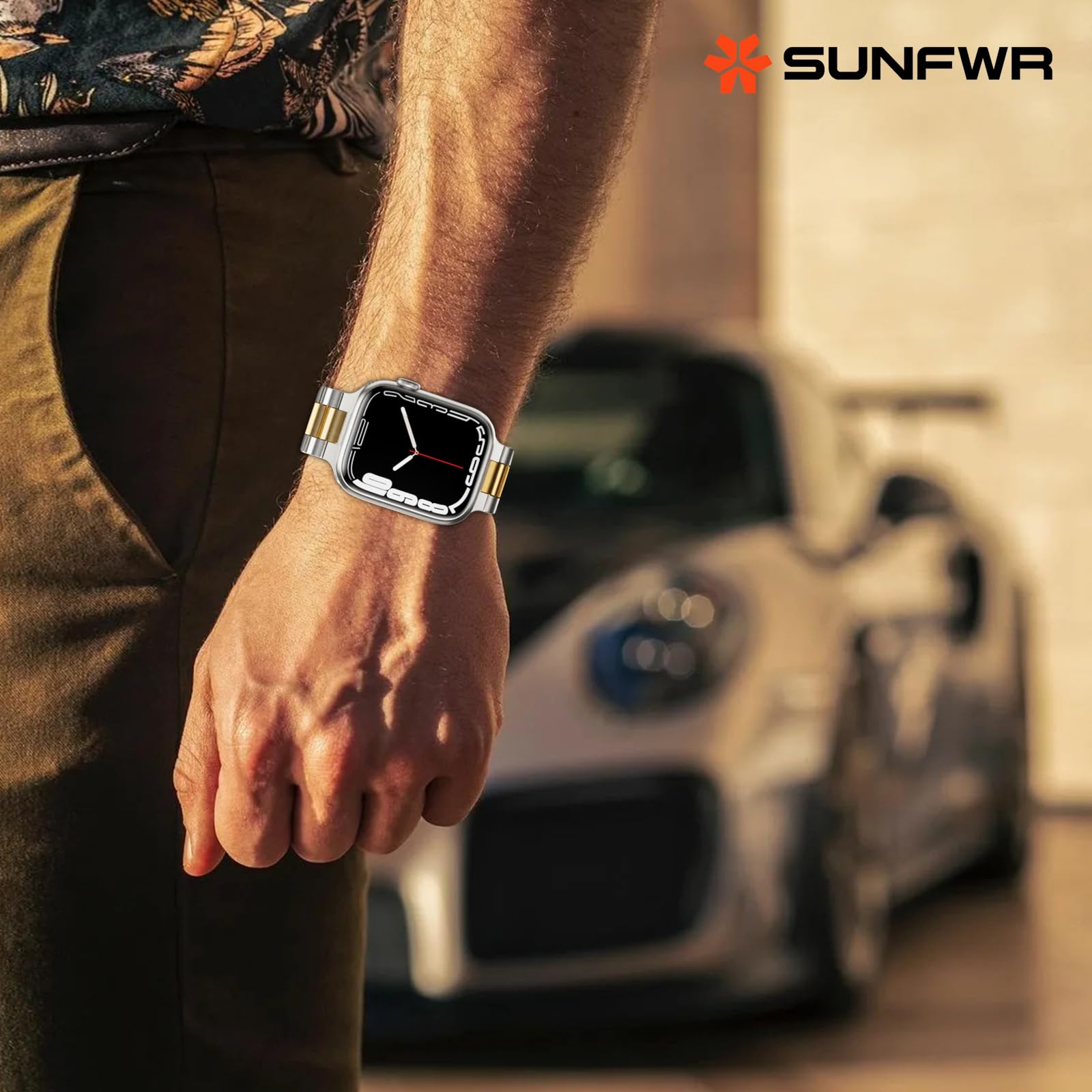 Sunfwr Compatible With Apple Watch Band 41Mm 40Mm 38Mm For Women Men, Stainless Steel Metal Iwatch Band With Case For Apple Watc