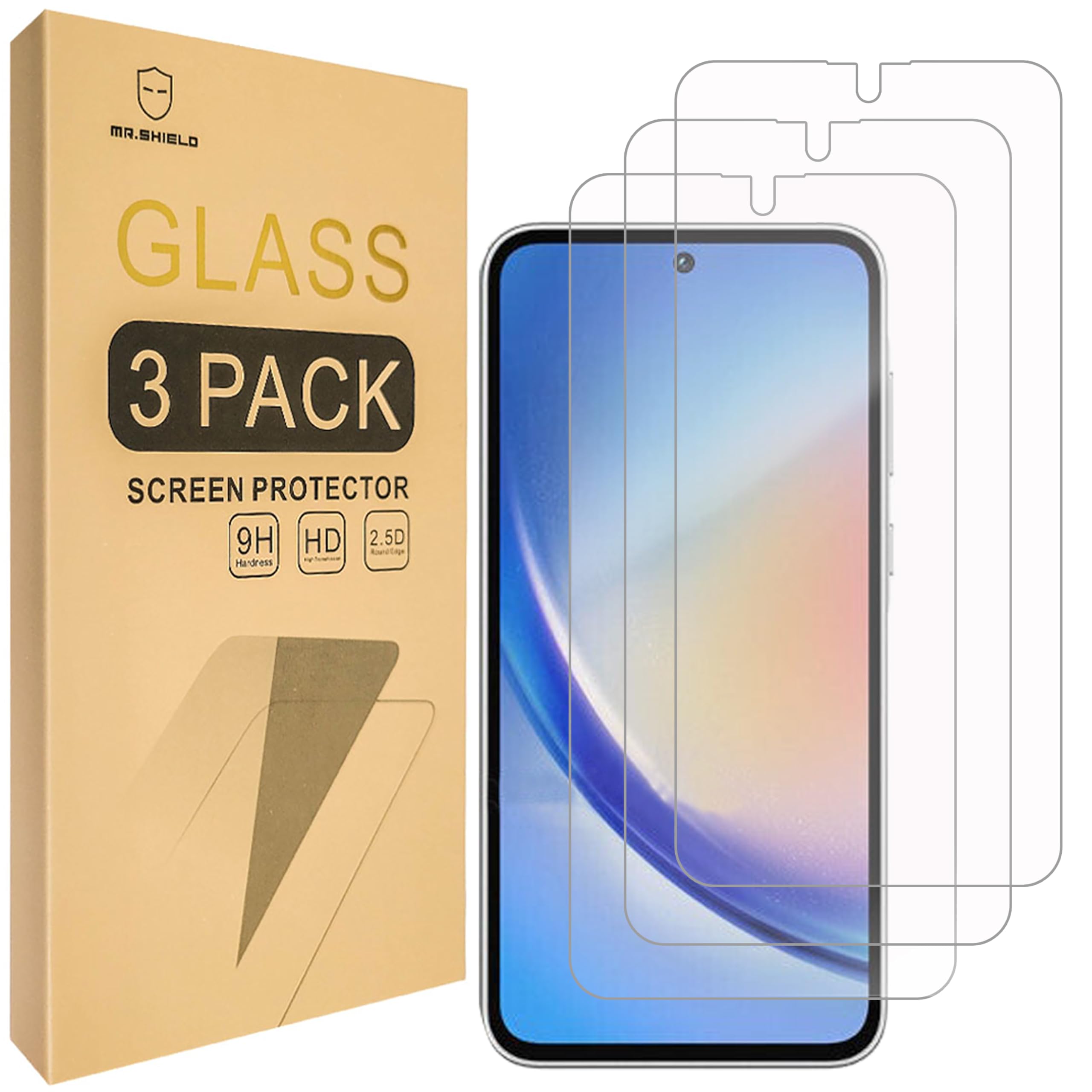 Mr.Shield Screen Protector Compatible With Samsung Galaxy A35 5G [Tempered Glass] [3 Pack] [Japan Glass With 9H Hardness]