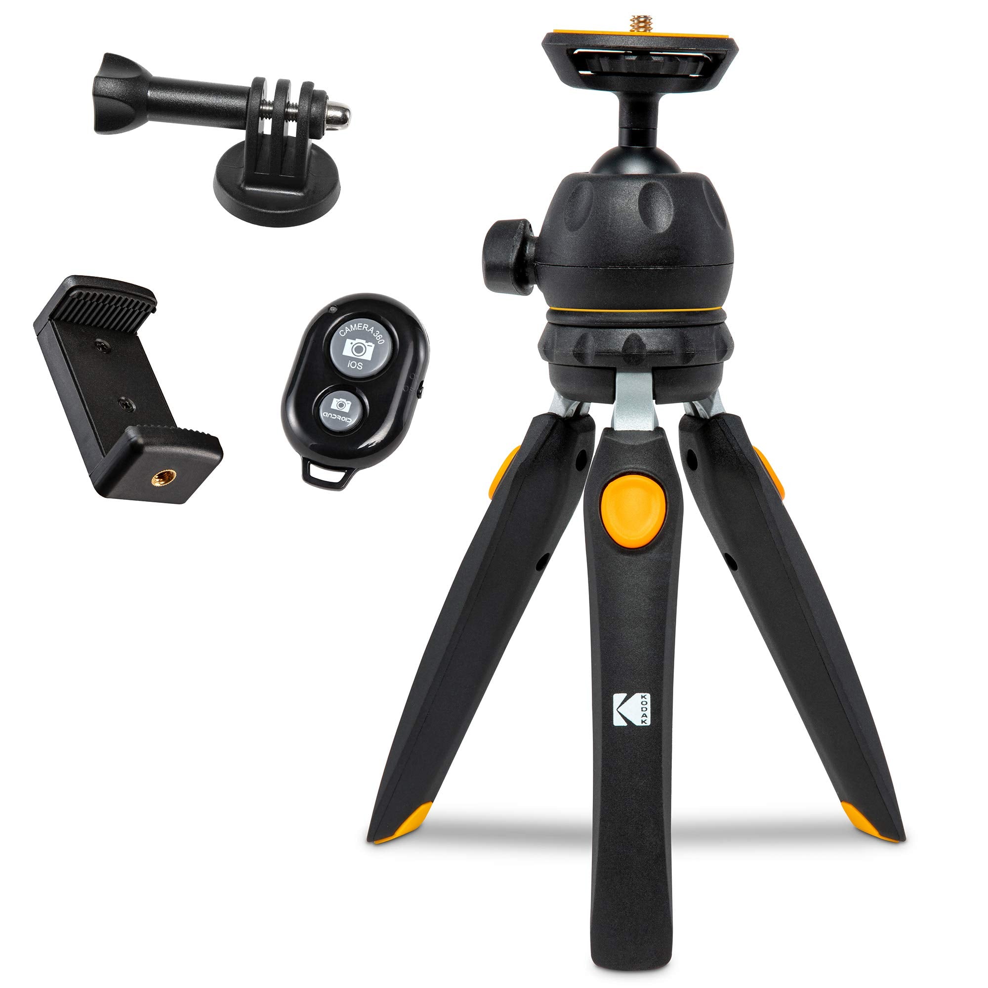 KODAK PhotoGear Mini Adjustable Tripod with Remote, 360 Ball Head, Compact 9 Tabletop Tripod,11 Selfie Stick, 5Position L
