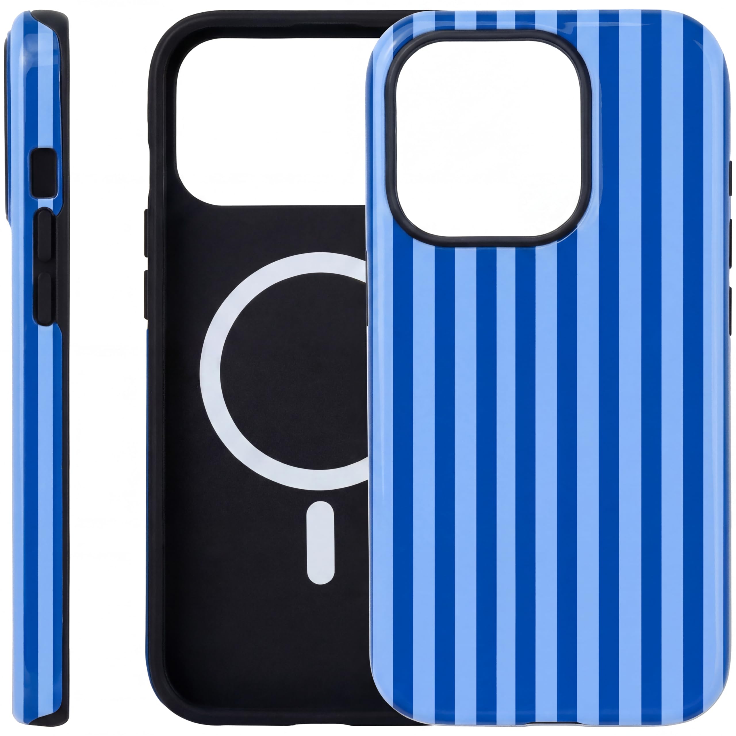 Hng Kiang Hu Cute Aesthetic Blue Striped Magnetic Phone Case for iPhone 13/14, Compatible with MagSafe, Slim TPU and Hard PC Pro