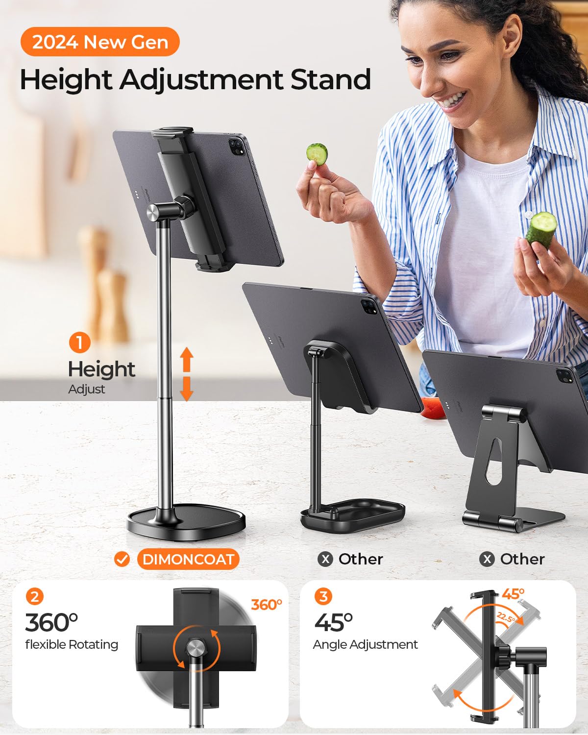 Height Adjustable Tablet Stand For Desk, Tablet Holder 360 Rotation: Desktop Tablet Accessories For 4.7 15.6'' Tablet Like Ipad