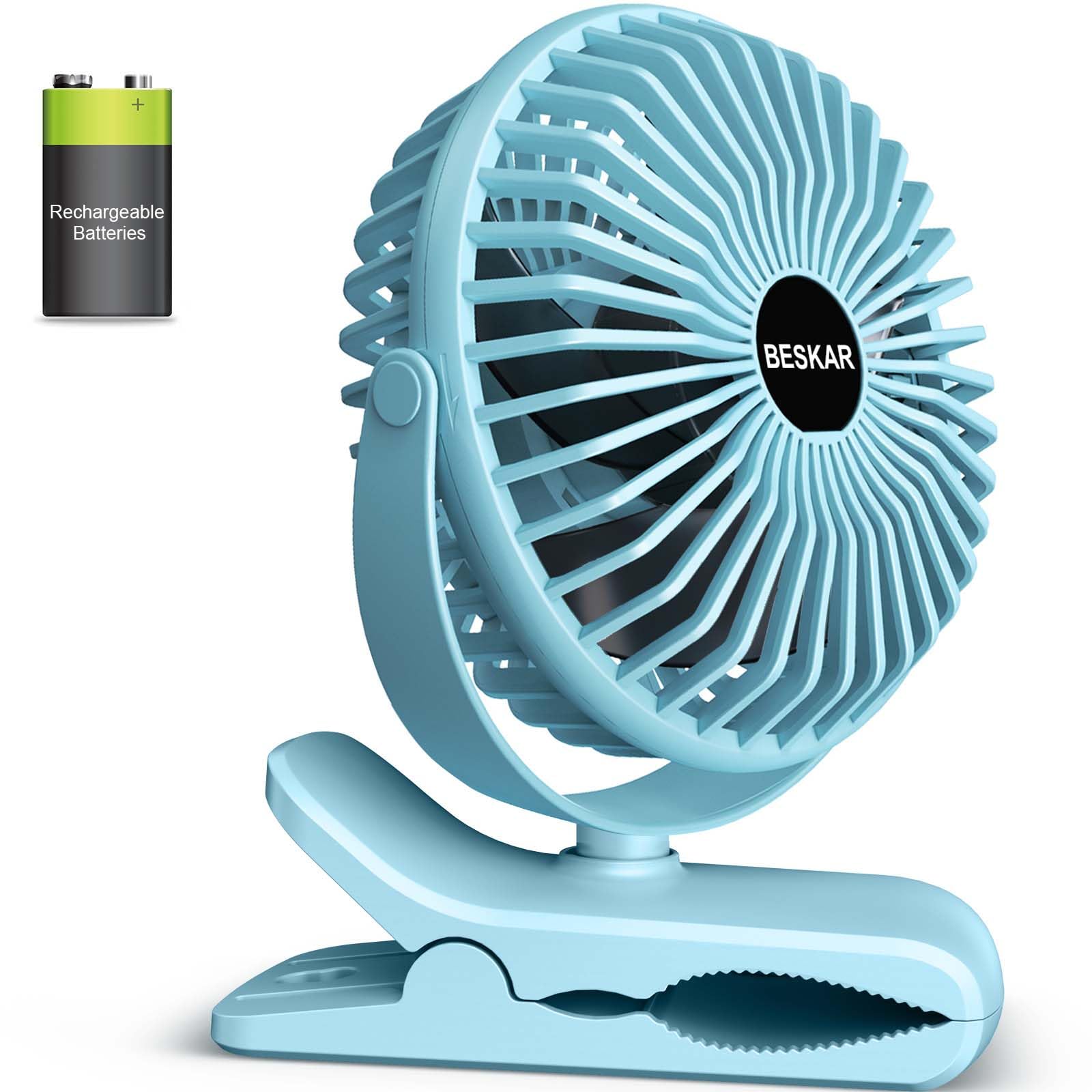 Beskar Portable Clip On Fan Rechargeable, 4 Speeds Small Battery Operated Fan, Usb Desk Fan With Strong Airflow, Sturdy Clamp Fo