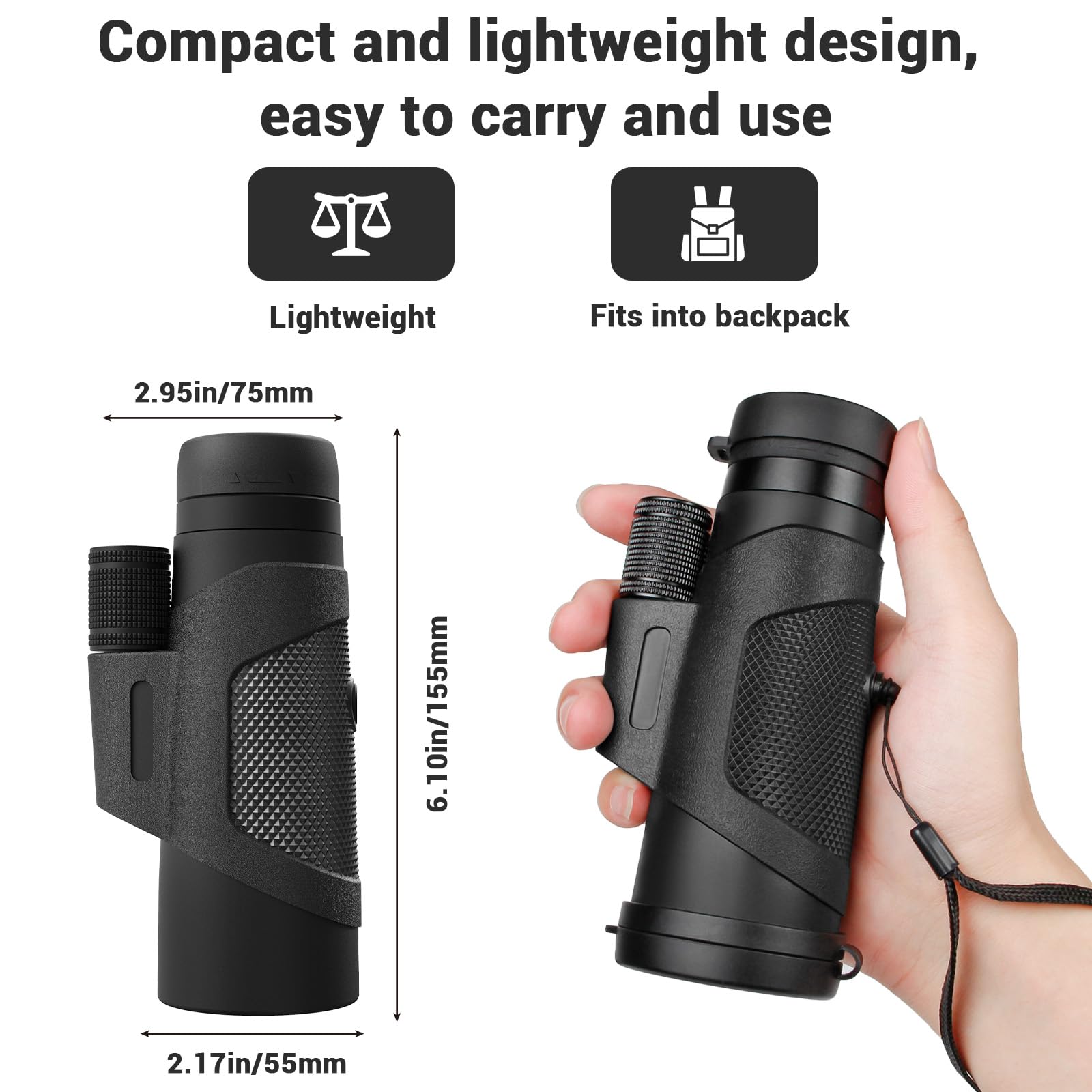 12X42 Monocular Telescope For Adults, High Powered Hd Compact Monoculars Portable Handheld Telescope With Bak4 Prism Fmc Lens Fo