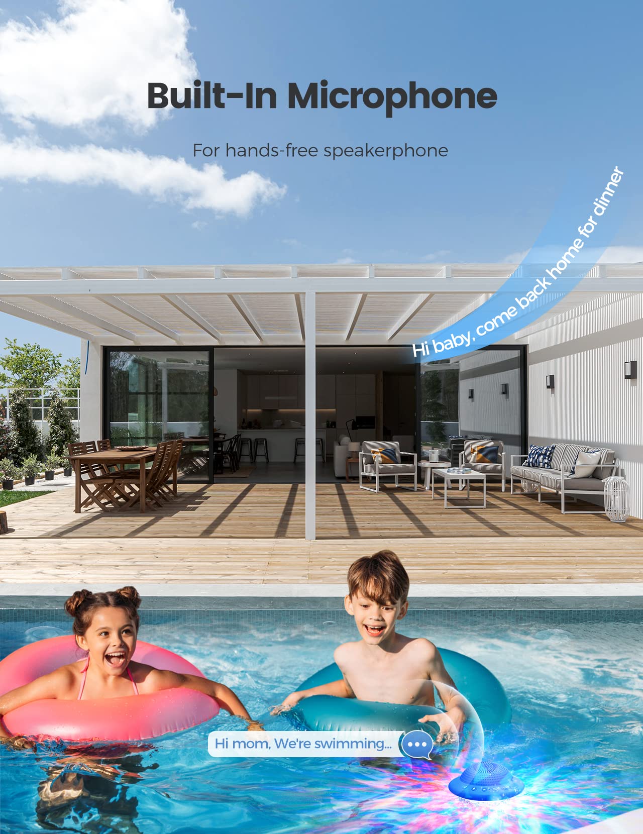 Floating Pool Speaker With Colorful Led Lights, Ipx7 Waterproof Hot Tub Bluetooth Speakers, 10W Stereo Loud Sound, Built In Mic,