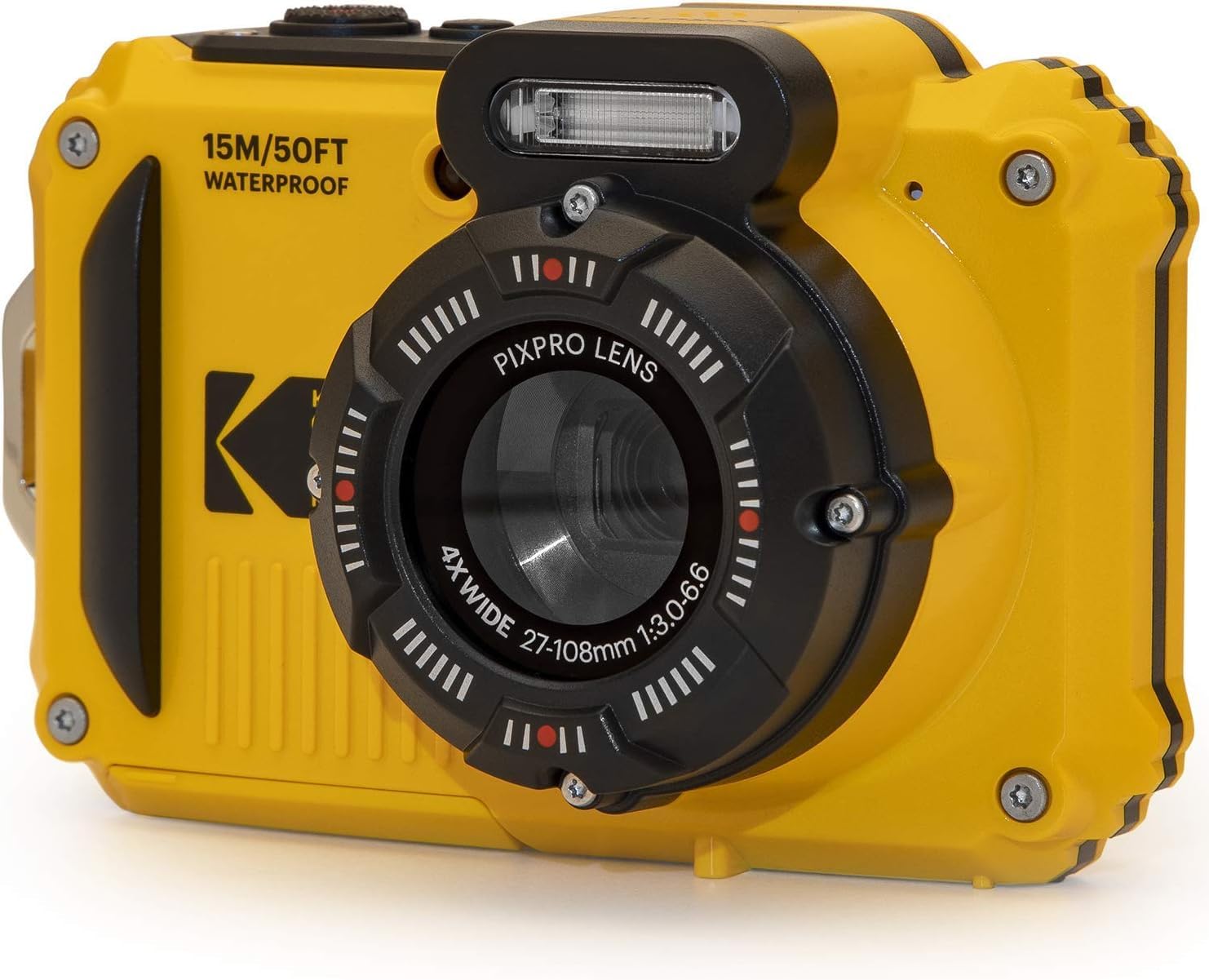 Kodak Pixpro Wpz2 Rugged Waterproof Shockproof Digital Camera 16Mp 4X Optical Zoom 1080P Full Hd Video, 2.7 Lcd (Yellow), 32Gb Sd Card, Black Compact Camera Case, Floating Strap, Bundle (7 Items)