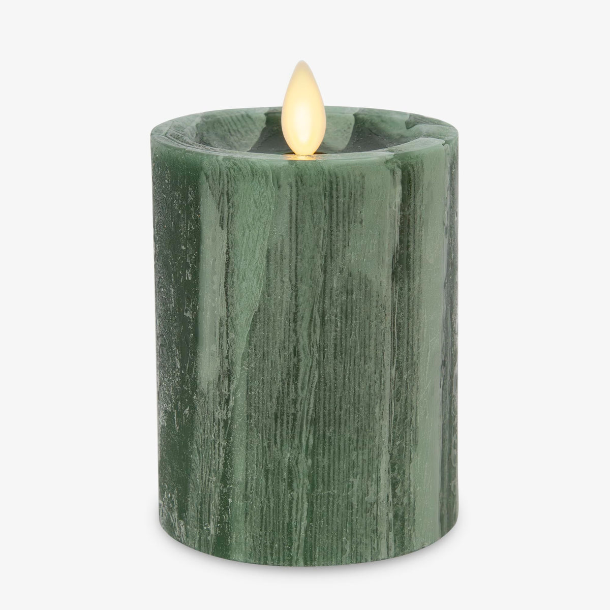 Luminara Selenite Looking Flameless Candle, Holiday Green 3'' X 4.5'', Battery Operated Real Wax Moving Flame Led Pillar W/Timer