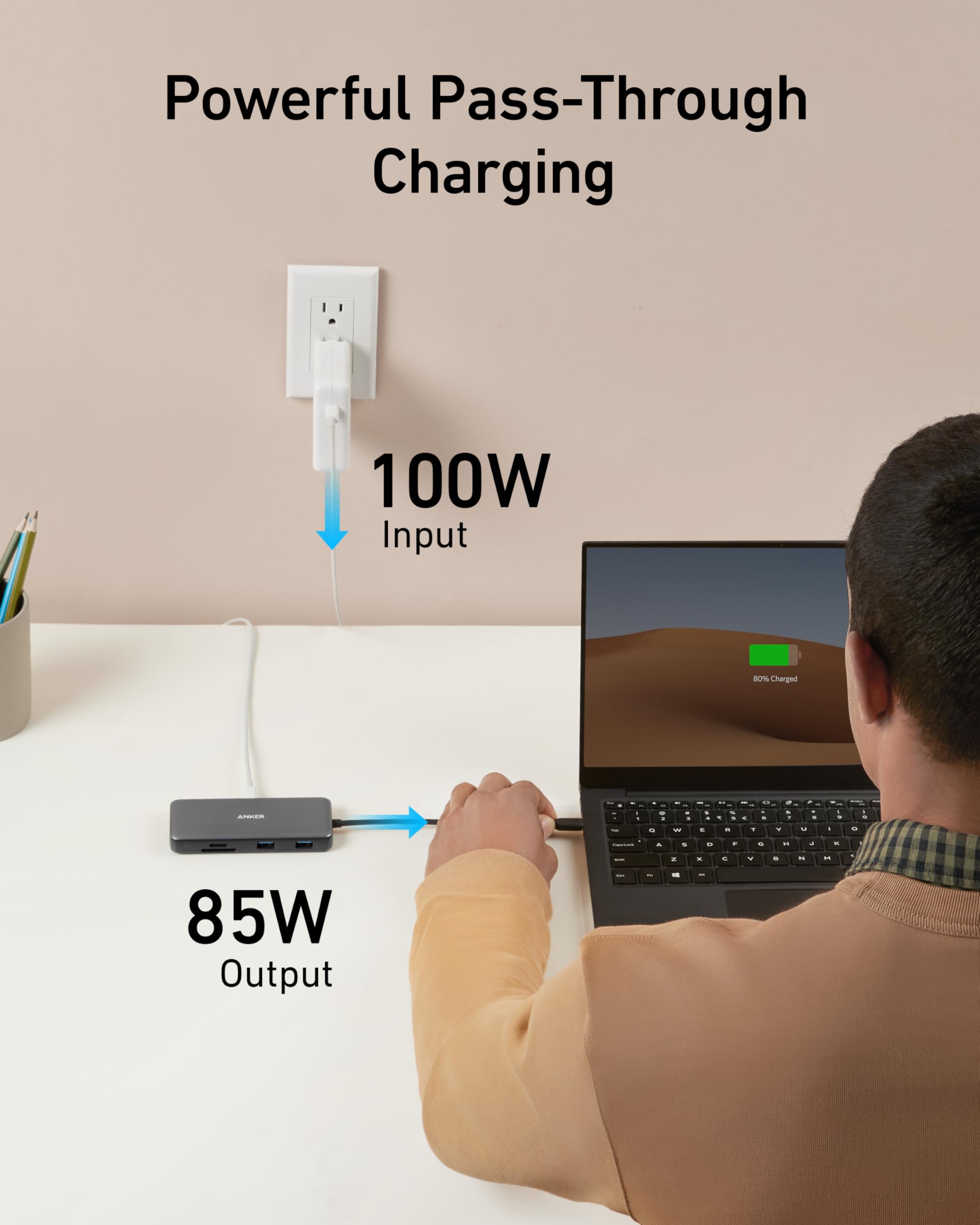 Anker 555 Usb C Hub (8 In 1), With 100W Power Delivery, 4K 60Hz Hdmi Port, 10Gbps Usb C And 2 A Data Ports, Ethernet Microsd Sd