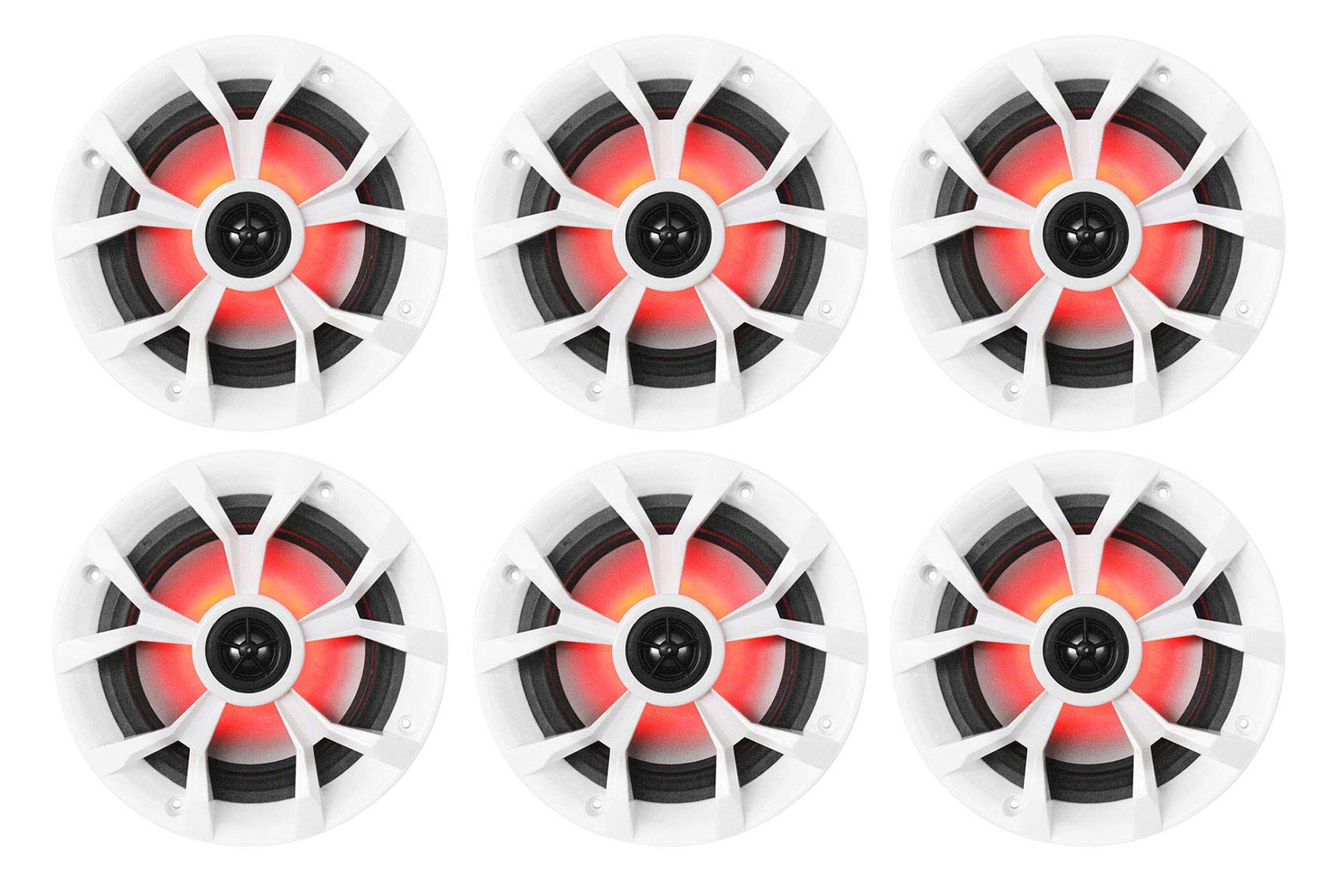 Rockville Marine Speaker Bundle: (6) RKL65MBW 6.5 700-Watt LED Speakers, Black/White Grilles, 6-Items
