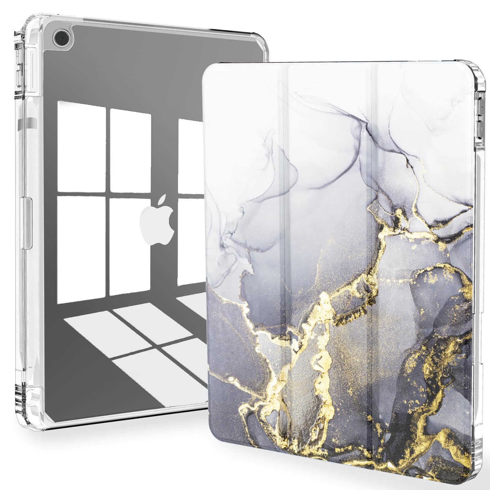 Feams For Ipad 9Th/8Th/7Th Generation 10.2 Inch Case, Trifold Ipad 10.2 Case Clear Transparent Back Cover With Pencil Holder & A