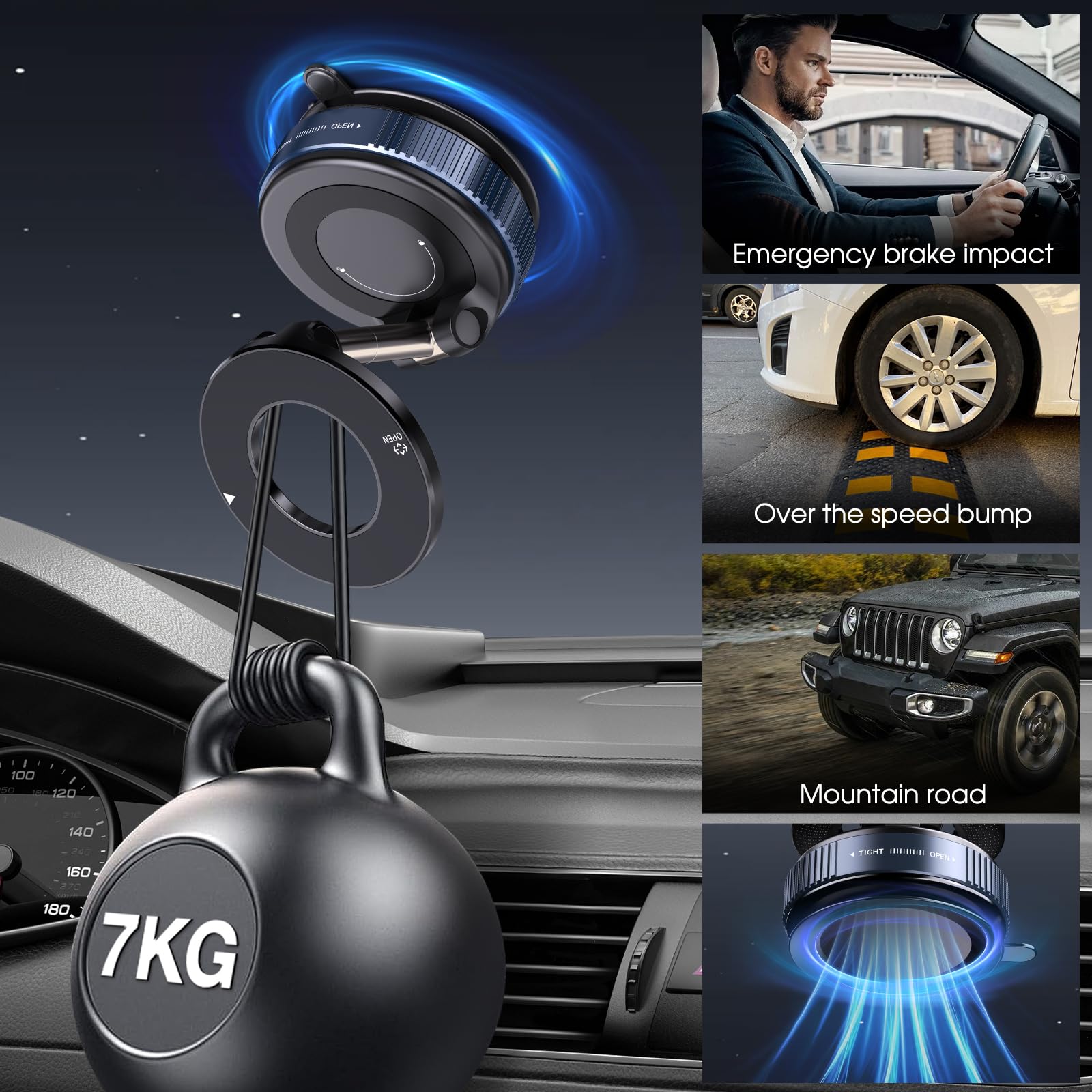 Jikasho Vacuum Magnetic Suction Phone Holder, Foldable And Retractable Hands-Free Suction Cup Phone Mount For Car/Gym/Mirror/Smo