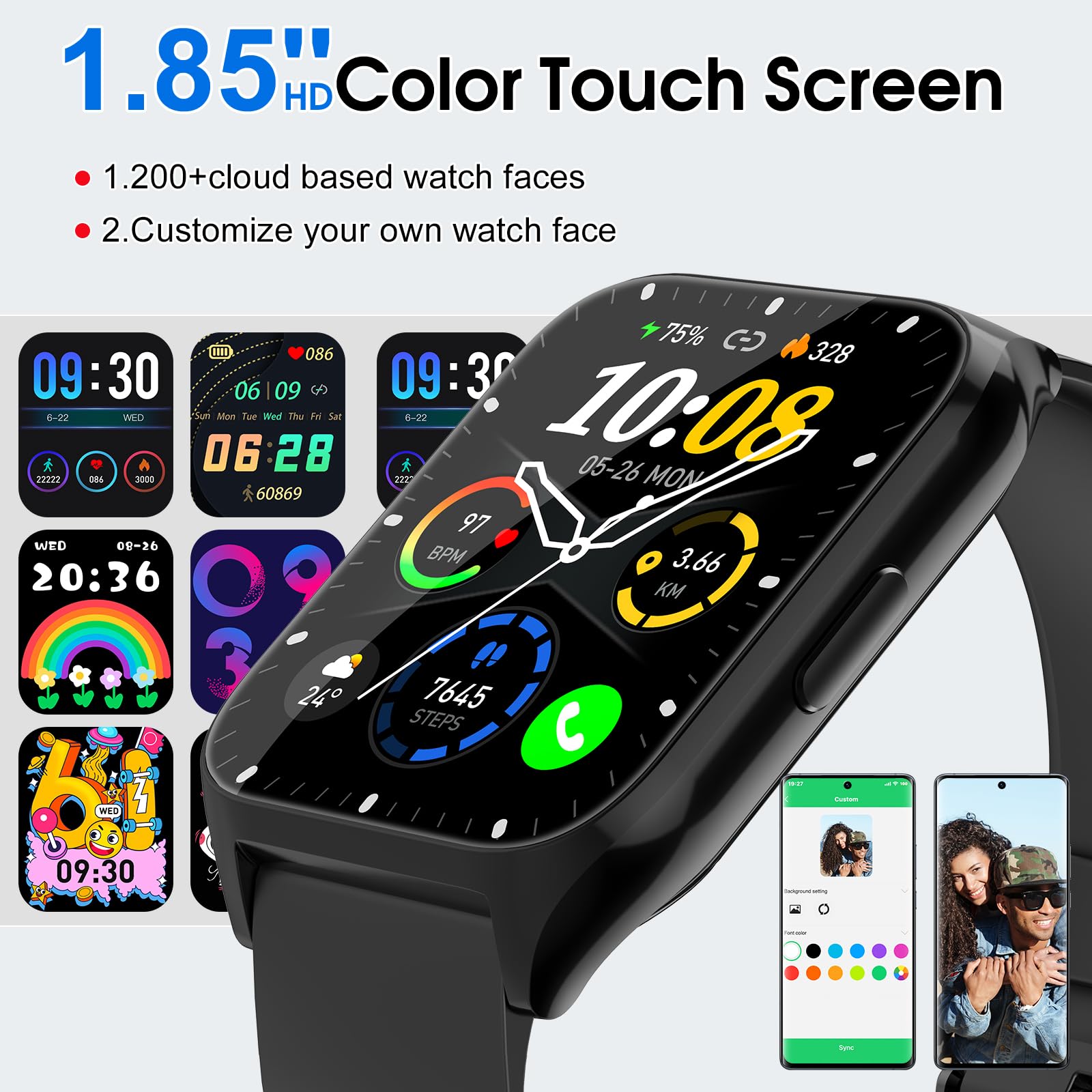 Smart Watch For Men Women, 1.85'' Smartwatch (Answer/Make Call), 2025 Fitness Activity Tracker, 110+ Sport Modes/Heart Rate/Slee