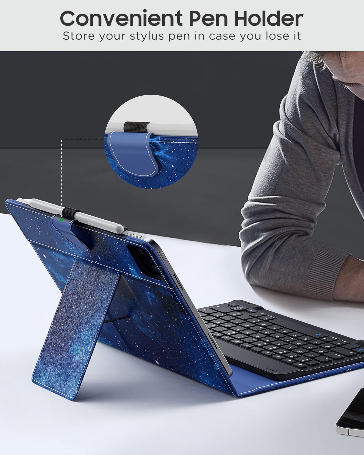 Moko Universal Tablet Case With Keyboard For 9 - 11 Tablets, With Pen Holder & Removable Wireless Bluetooth Keyboard For Samsung