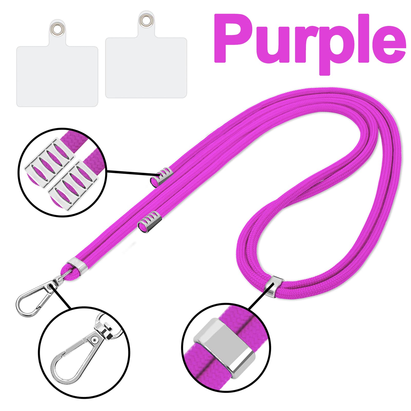 Lousrnman Crossbody Cell Phone Lanyard, Universal Phone Lanyards With 2 Pack Clear Patch Compatible With Most Phones (Purple)