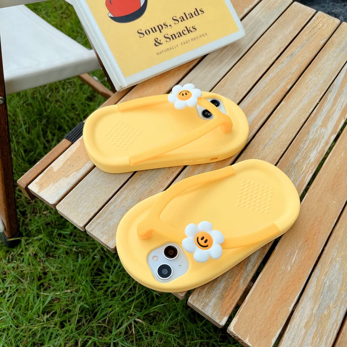 Yatchen Kawaii Phone Cases Apply To Iphone 14 Pro,Cute Cartoon Yellow Slippers Phone Case With Flower Flip Flops Phone Case 3D C
