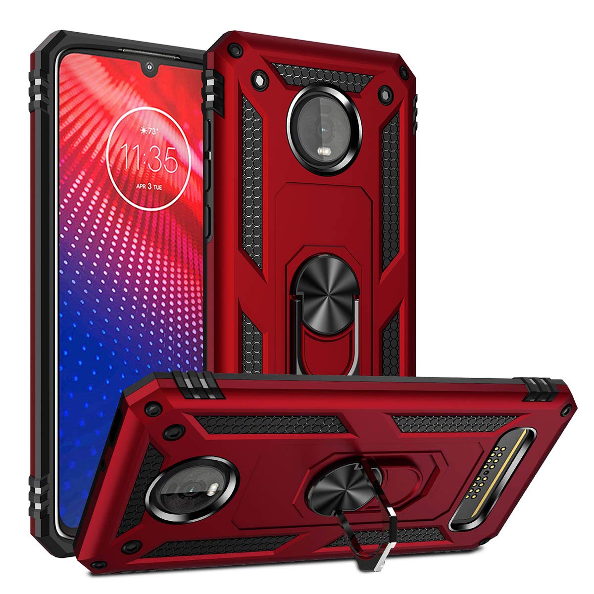 Moto Z4 Case,Moto Z4 Play Case, Military Grade Protective Moto Z4 Cases Cover With Ring Car Mount Kickstand For Moto Z4/Z4 Play