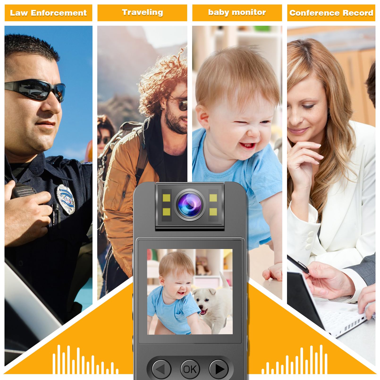 Honghoo 128Gb Pocket Camcorder,Body Cameras With Audio And Video Recording.180Rotatable Lens True Hd 1080P 1.4 In Screen To Play