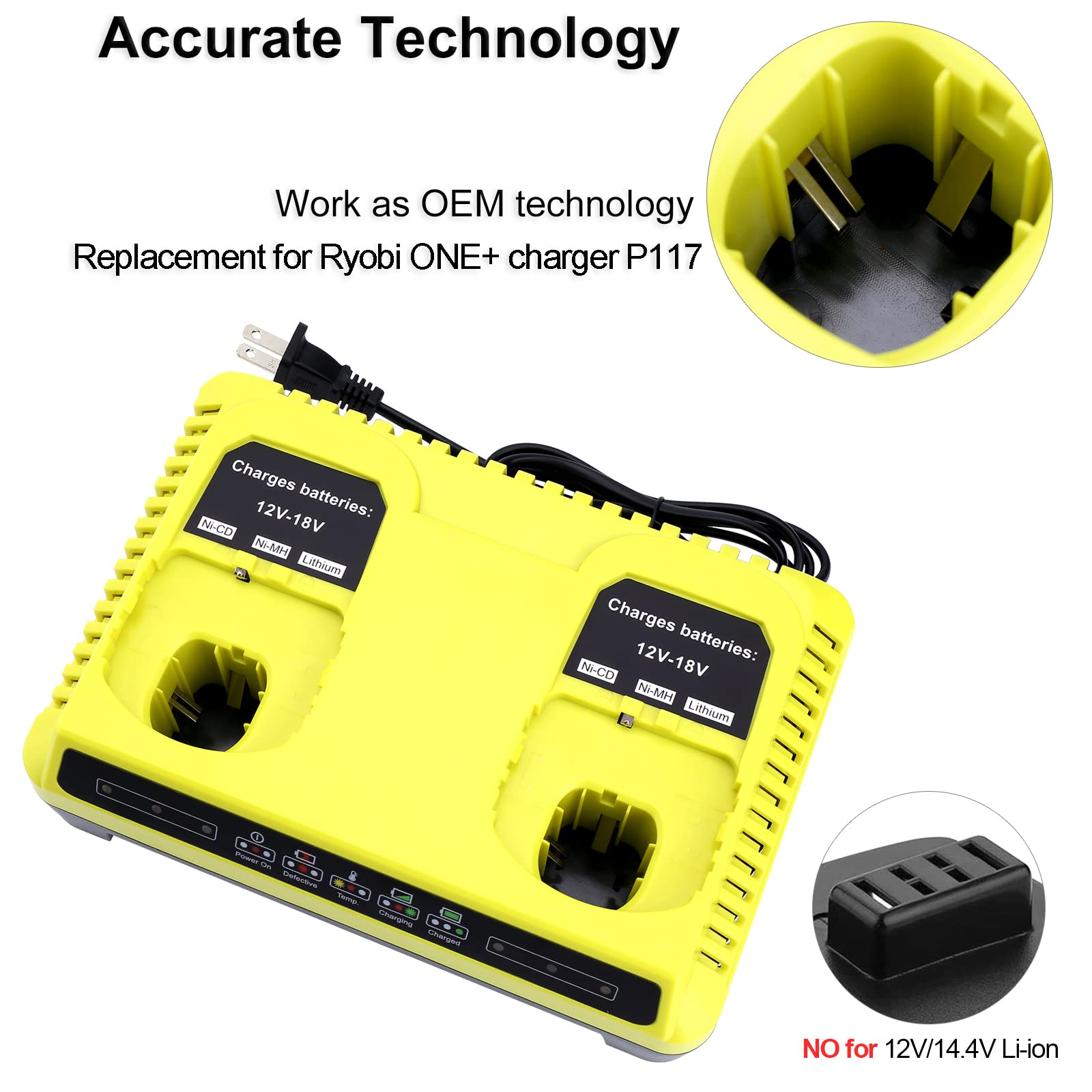 2 Ports P117 Fast Charger For Ryobi 18V Battery One+ Max Lithium P100 P102 P103 P105 P107 P108 P117 P118 12V 18V Li Ion Nicd Nim