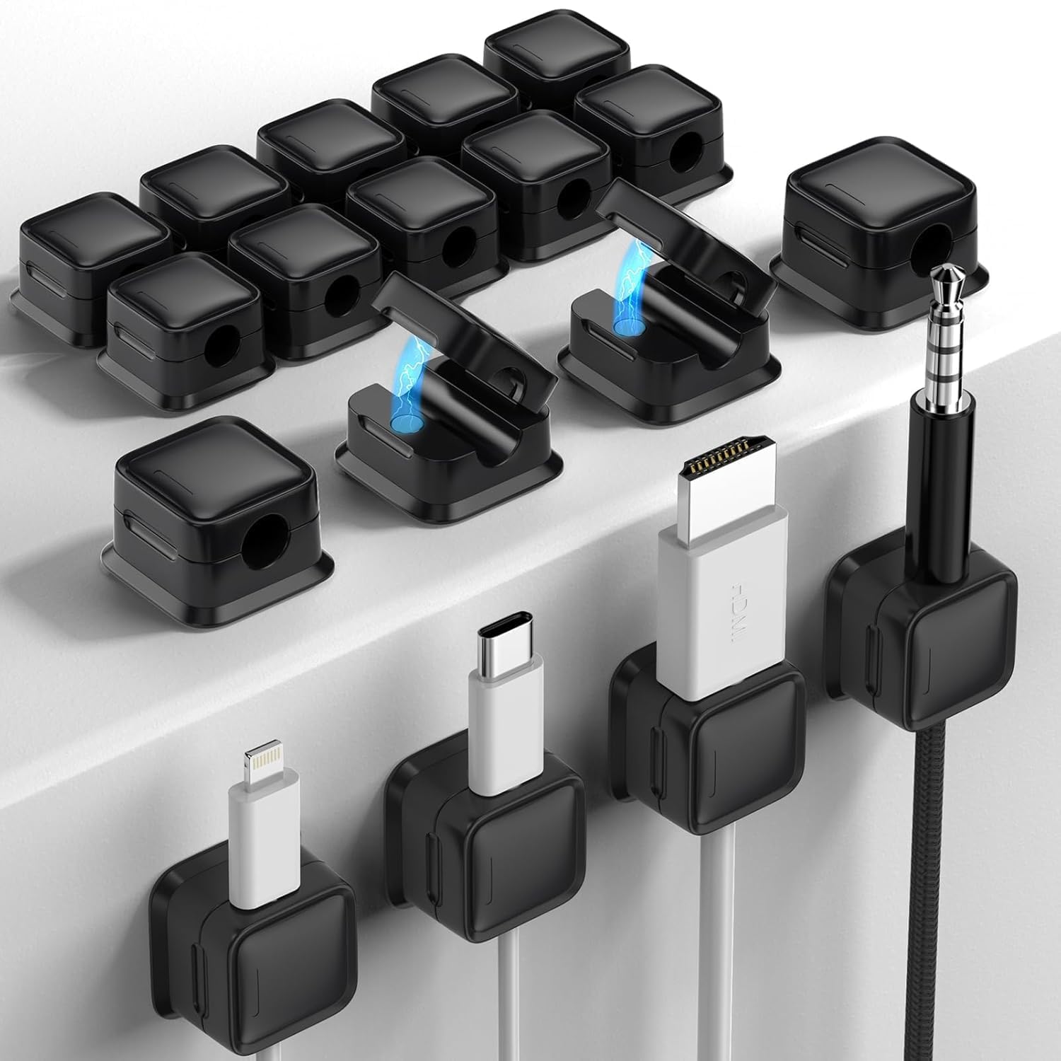 Shopella Magnetic Cord Organizer Holder  Strong Adhesive Cable Management For Home, Office, Car, Desk & Nightstand (Black, 3Pi