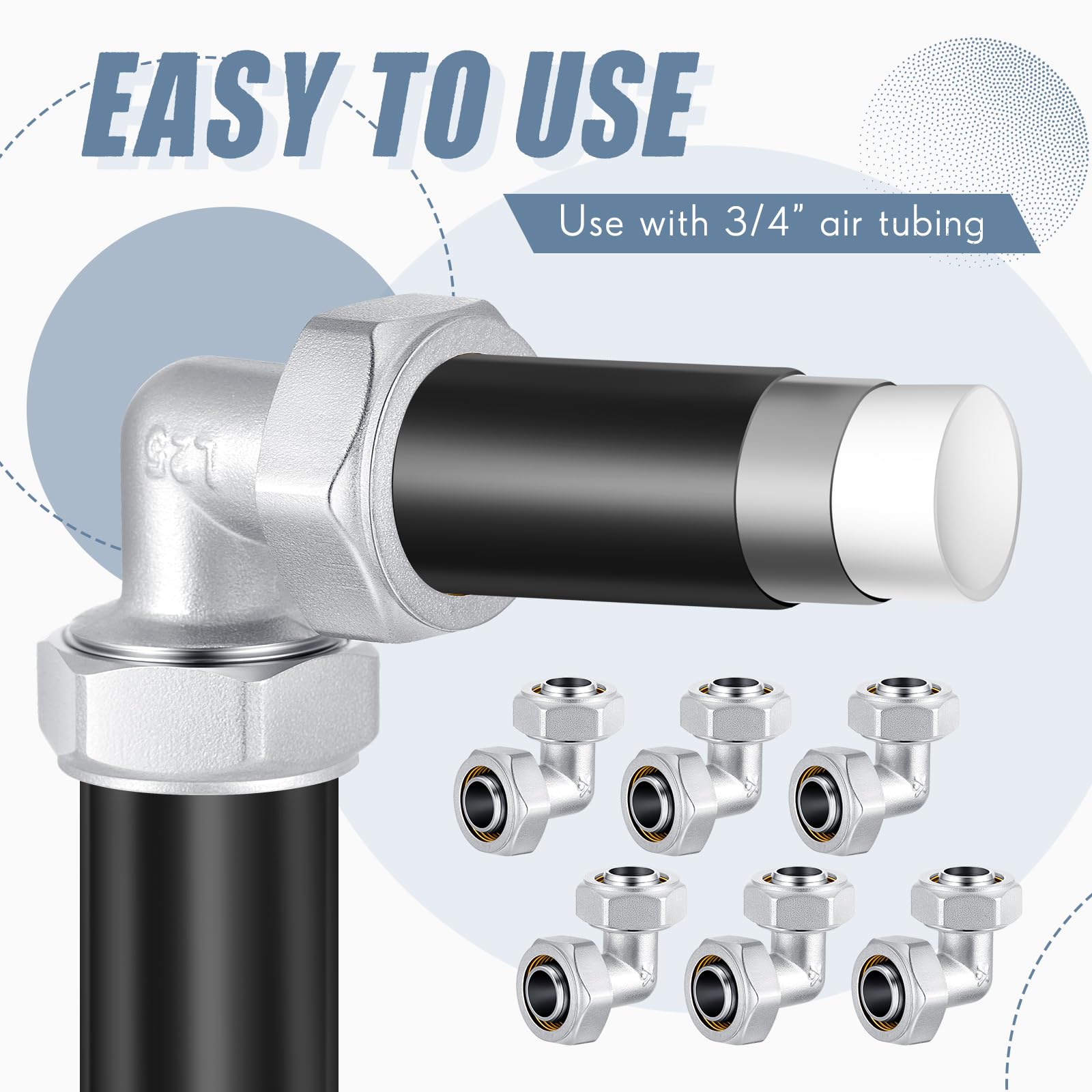 Yaocom 6 Pcs 3/4 Elbow Air Piping Fittings,Brass-Nickel Plated,200Psi,Tubing Fittings For Shop Compressed Air Line System Kit