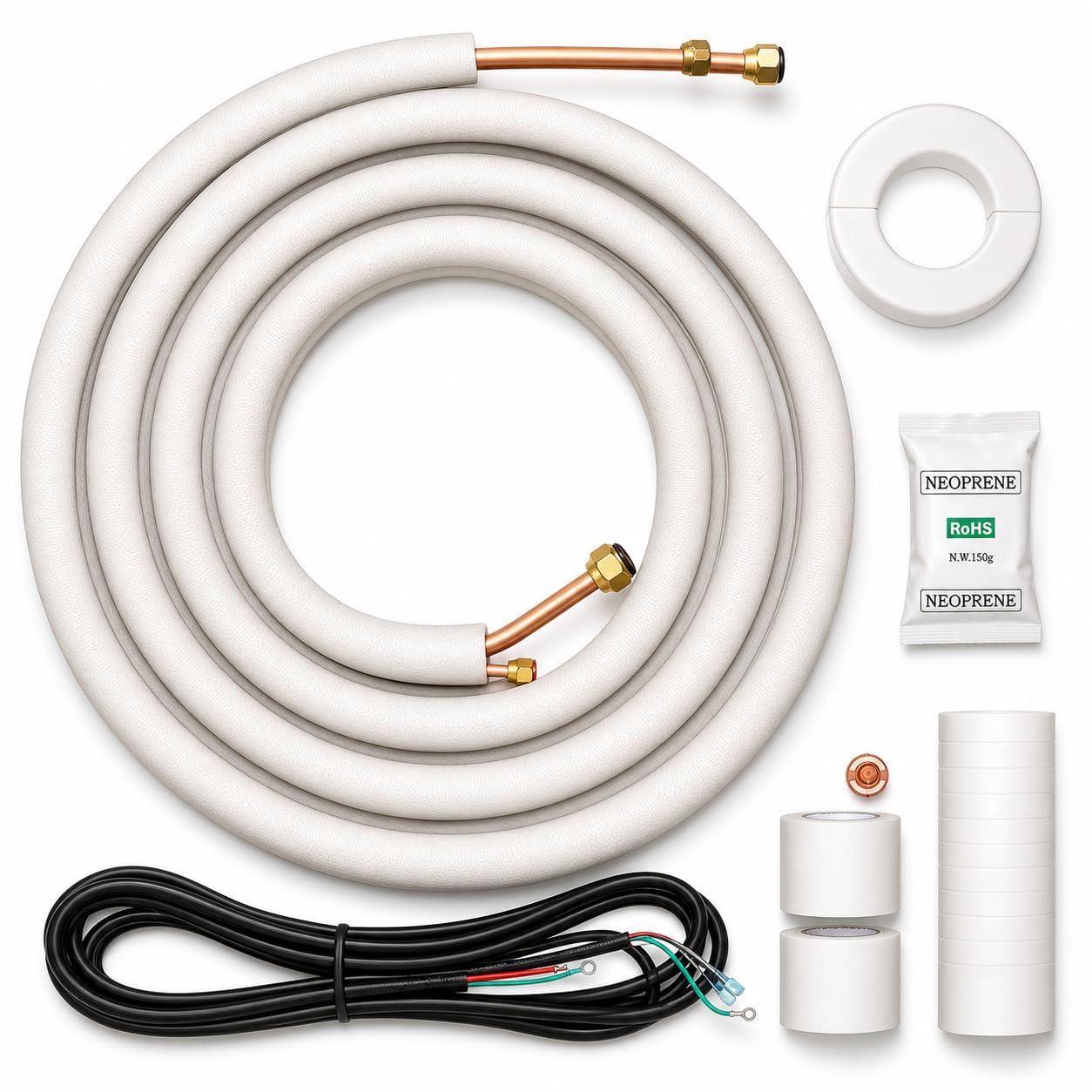 25 Ft Mini Split Line Set, Insulated Copper Tubing 1/4 x 3/8, HVAC Refrigerant Lines for Ductless Air Conditioner